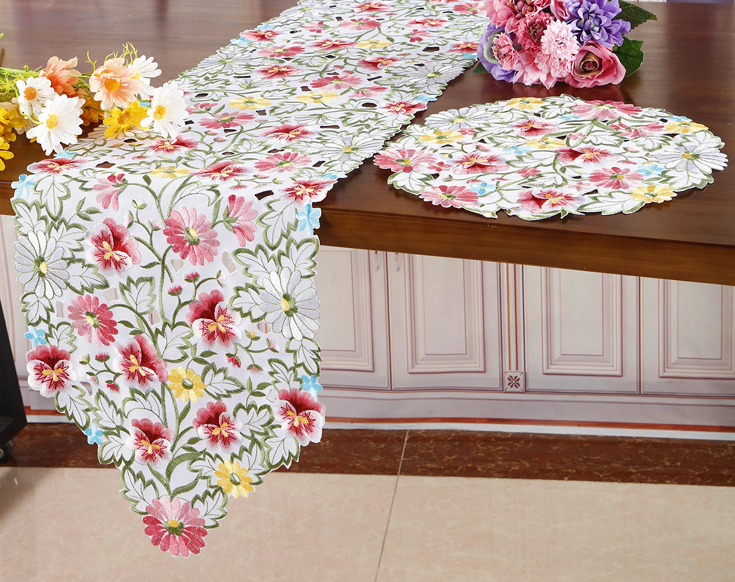 Embroidered Floral Table Runner - 13