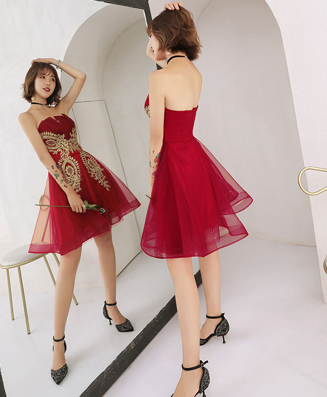 Elegant Burgundy Tulle Lace Short Prom Dress for Homecoming - Perfect for School Dances, Parties & Special Occasions