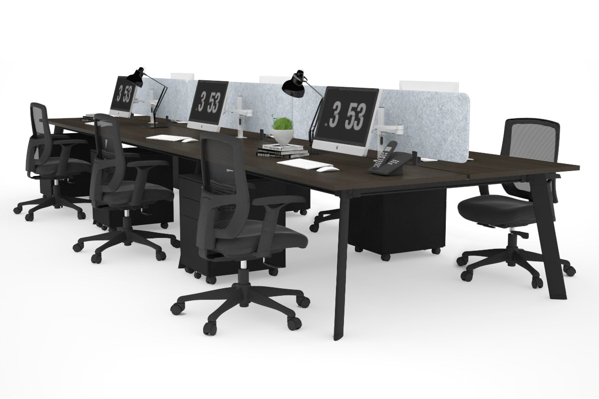 6-Person Black Frame Workstation with Cable Management - 1600L x 800W Office Desk for Team Collaboration | Perfect for Open Office Spaces & Shared Work Environments