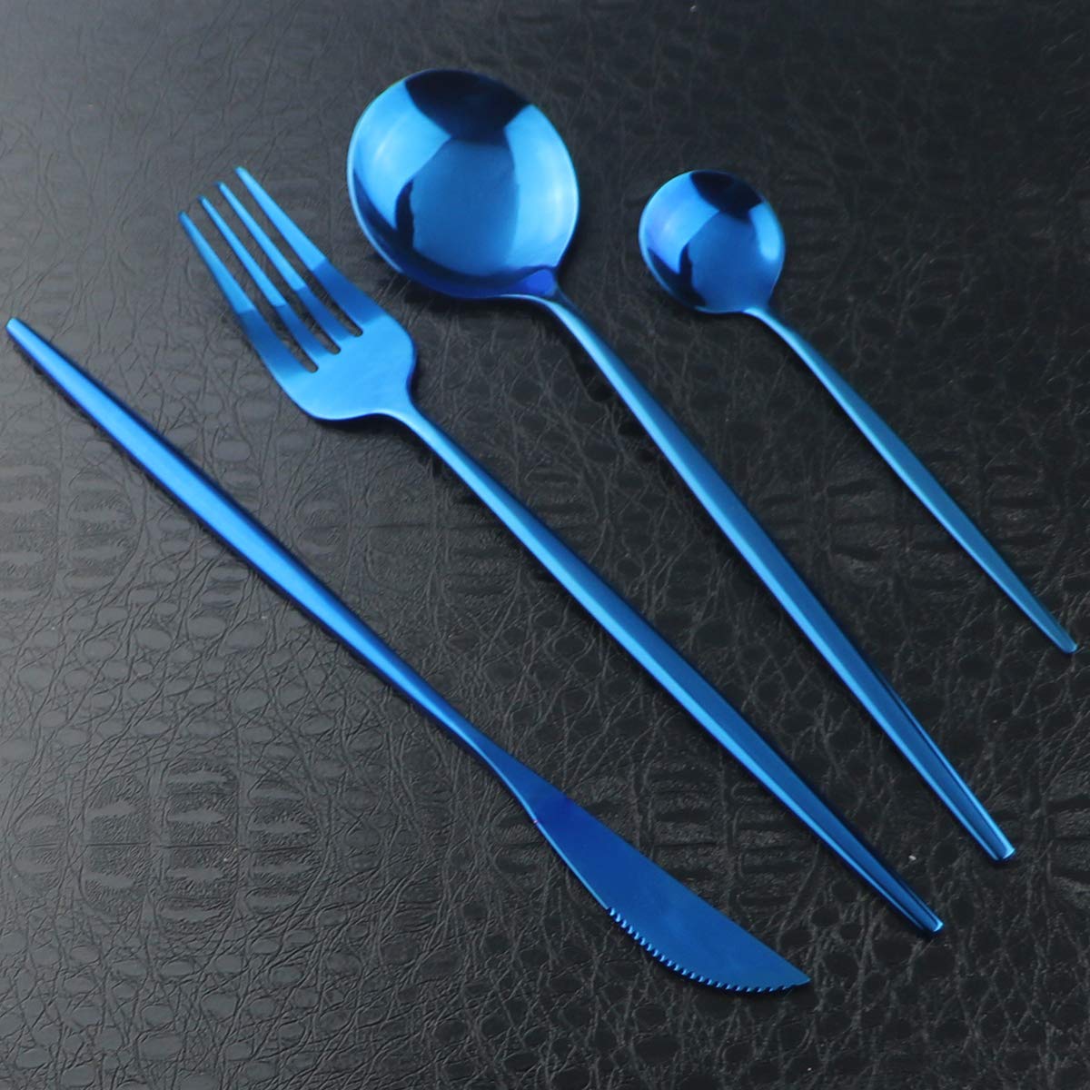 Gugrida 40-Piece Stainless Steel Flatware Set - 18/10 Mirror Polished Silverware (10 Forks, 10 Spoons, 10 Knives, 10 Teaspoons) - Durable Reusable Cutlery Set for Dining, Kitchen, Restaurant & Home Use - Perfect for Family Dinners, Parties, Weddings & Everyday Meals (Service for 10, Blue)
