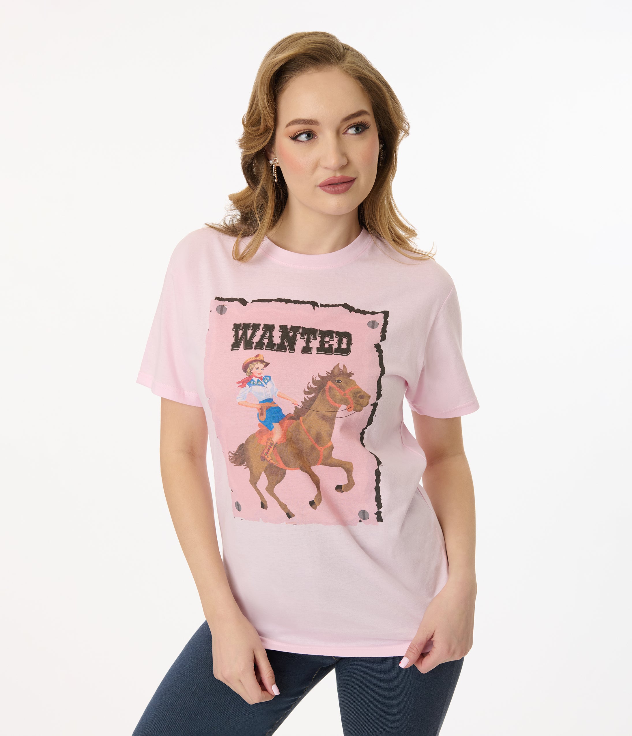 Vintage 1960s Light Pink Cowgirl Graphic T-Shirt - Retro Western Unisex Tee for Men & Women - Perfect for Halloween Costumes, Country Concerts & Western Themed Parties