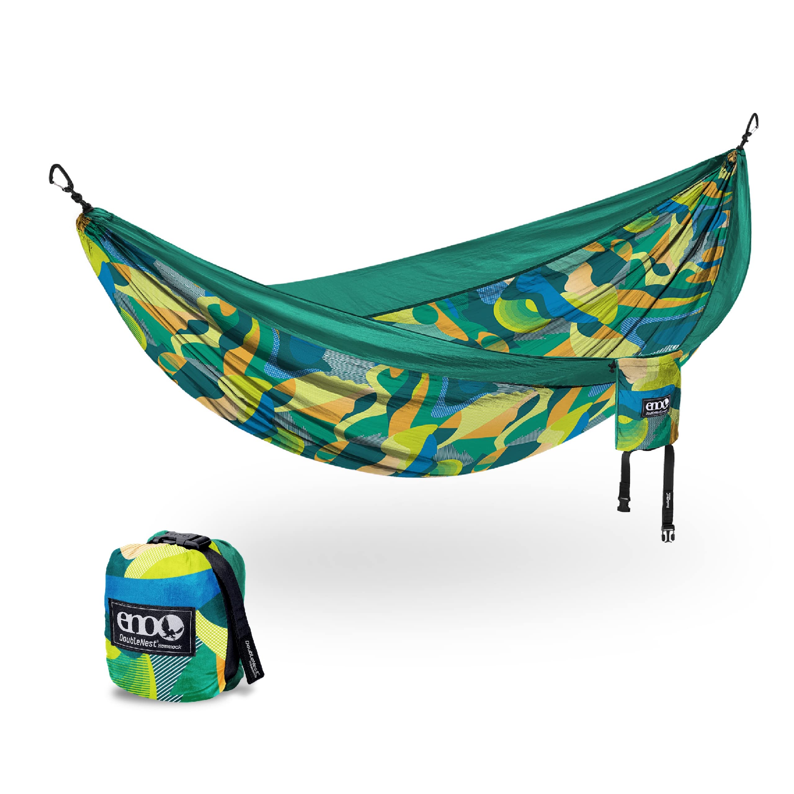 ENO DoubleNest Hammock - Lightweight & Portable 2-Person Camping Hammock for Outdoor Adventures - Perfect for Backpacking, Hiking, Beach, Travel and Music Festivals - Retro Emerald Green Design - Great for Relaxing in Nature or Backyard Lounging