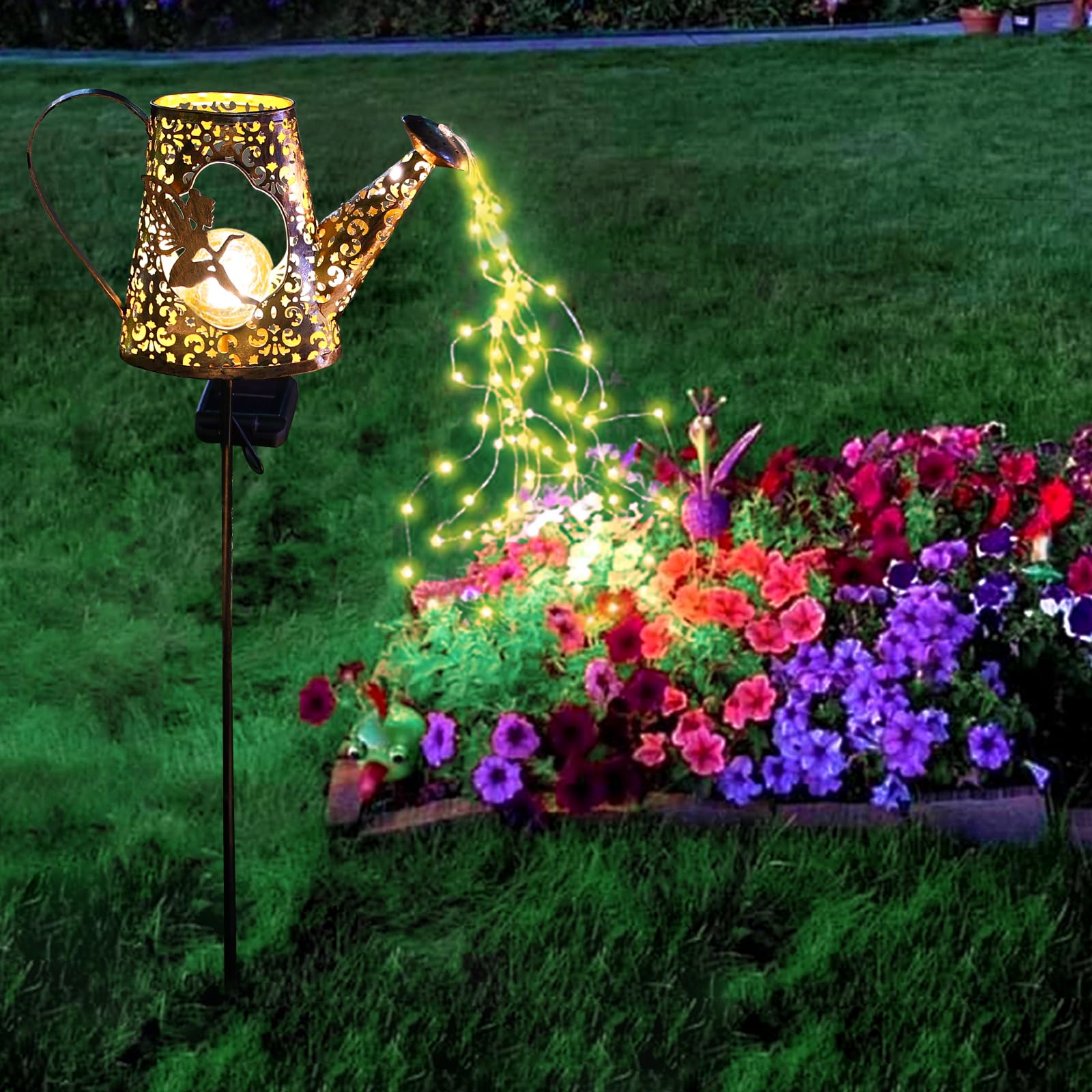 Solar Watering Can with Warm White LED Lights - Outdoor Waterproof Fairy Garden Decor for Pathway, Yard, Lawn & Patio - Perfect Gardening Gifts for Women, Mom, Grandma - Ideal for Birthday, Mother's Day & Home Garden Decoration