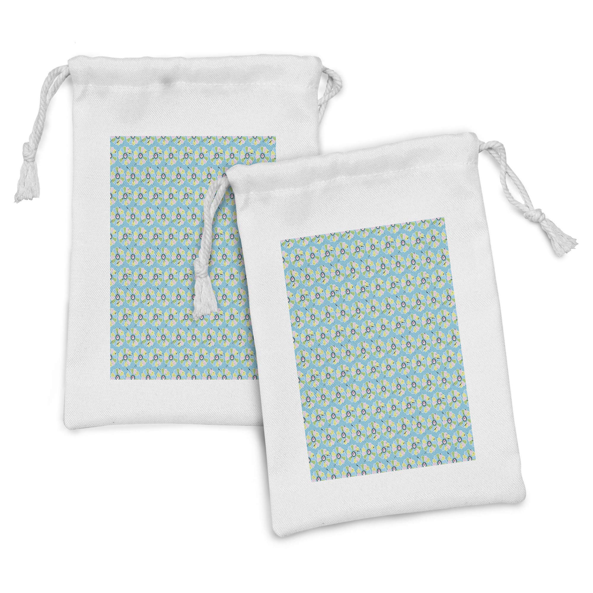 Ambesonne Floral Fabric Pouch Set of 2 - Colorful Petal Drawstring Bags for Toiletries, Masks & Travel Essentials (9