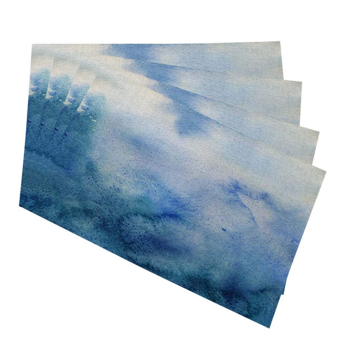 Ombre Placemats Set of 4 - Blue Watercolor Design, Heat Resistant & Non-Slip Washable Table Mats 12