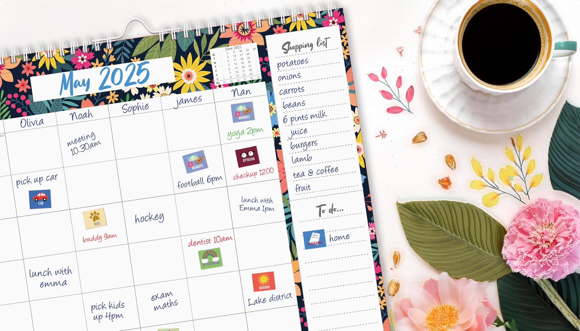 2024-2025 Large Family Wall Planner - 17 Month Weekly Calendar with 5 Columns, Memo Pad, Shopping List & Stickers (Aug 2024-Dec 2025) | Perfect for Home Organization, School Schedules & Office Planning
