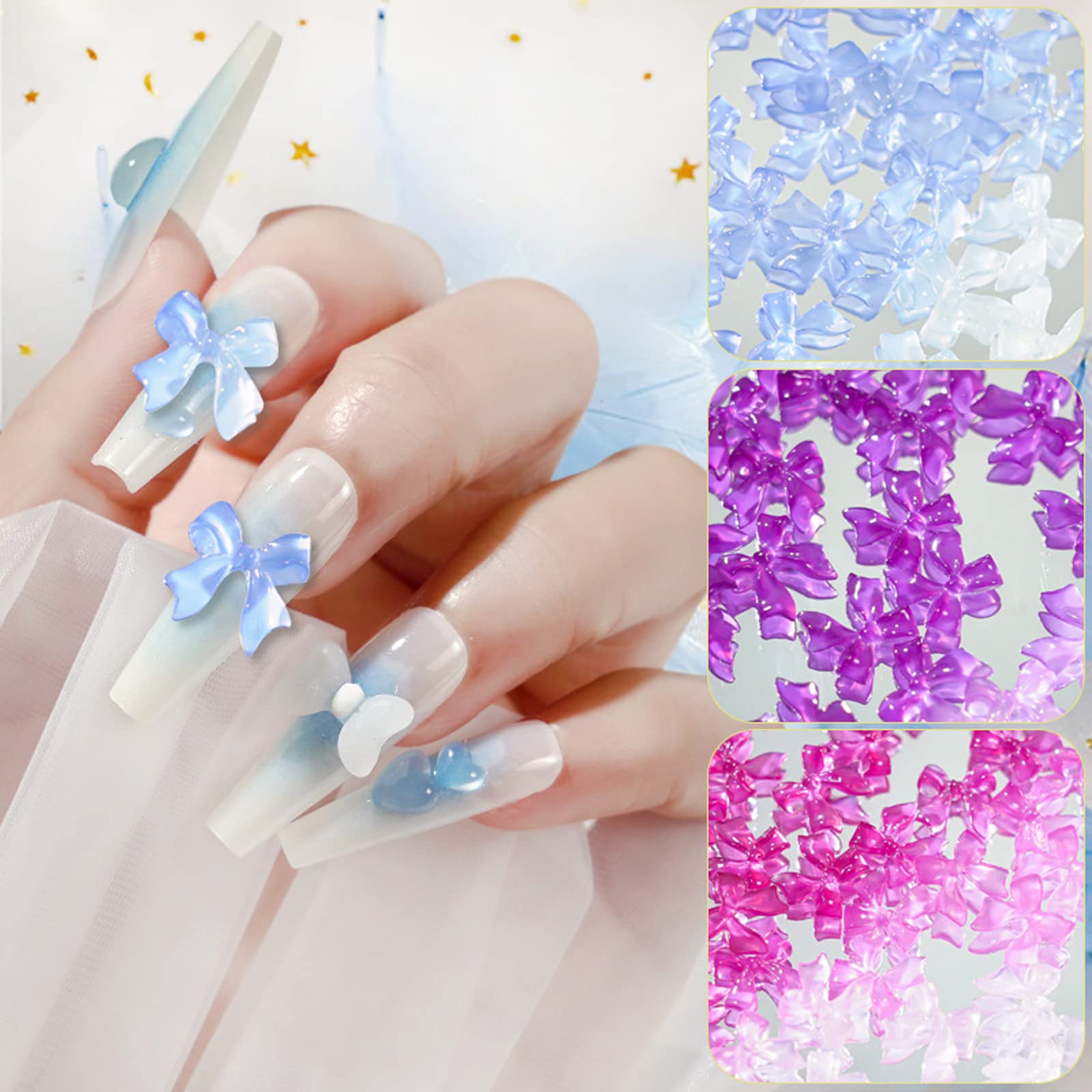 3D Bow Tie Nail Charms 300PCS - Color Changing Resin Nail Art Decorations for DIY Manicure & Party Nails