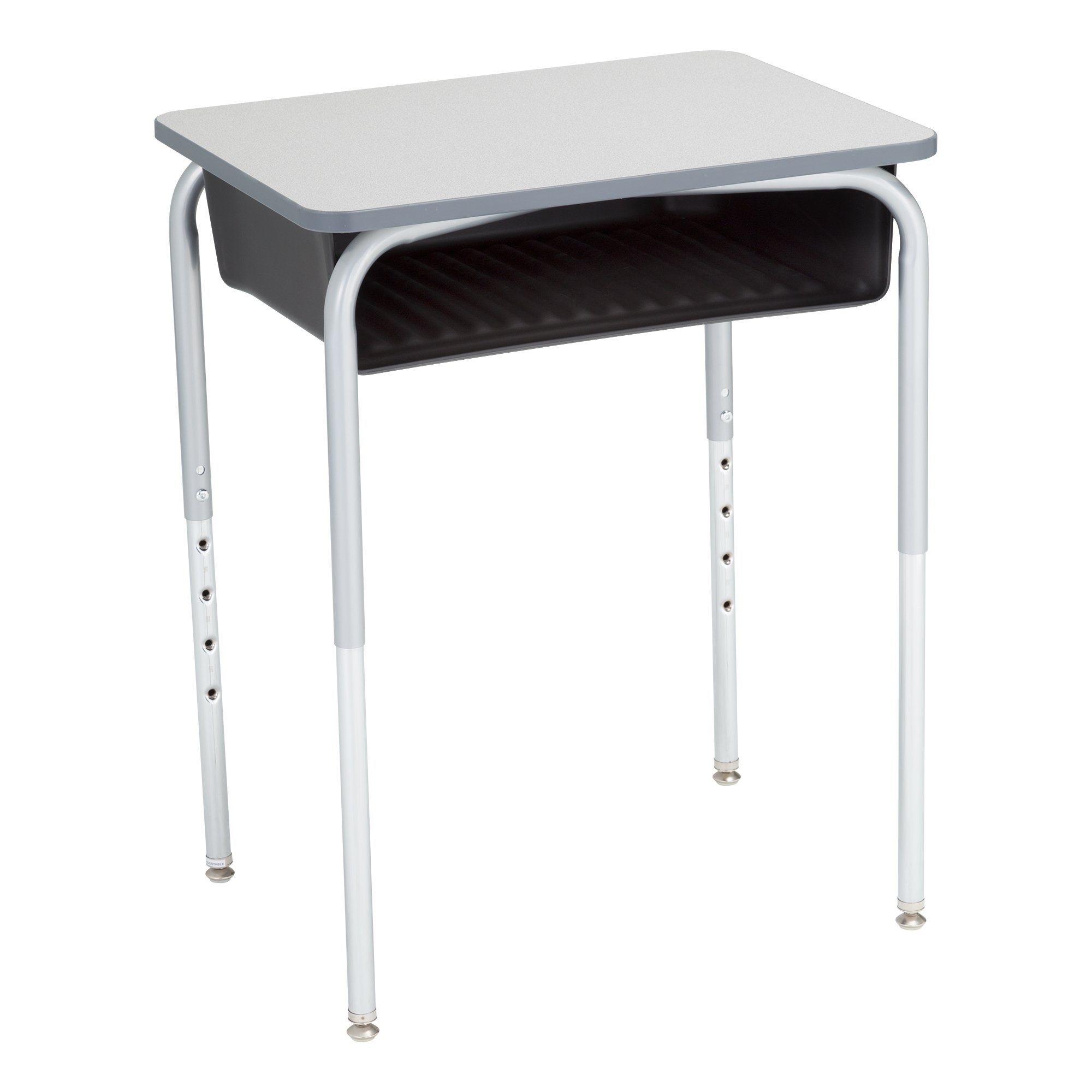 Adjustable Height Student Desk with Storage Book Box - Open Front School Desk with Adjustable Legs in Gray/Black - Perfect for Home Study, Online Learning & Small Spaces