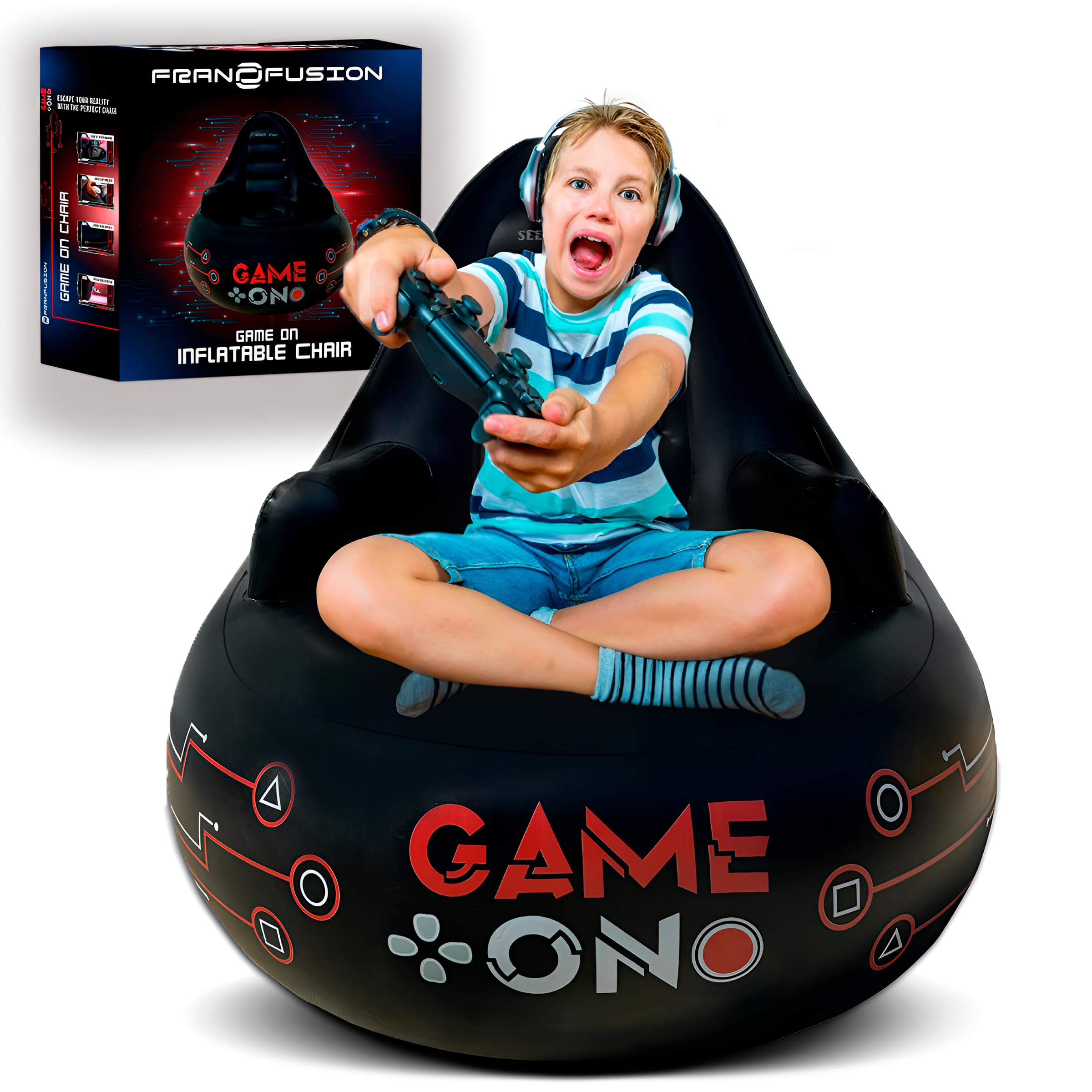 Premium Inflatable Gaming Chair for Adults & Kids - Comfortable Video Game Seat with Cup Holder & Side Pocket - Perfect for Gaming Room Decor, Movie Nights & Relaxation