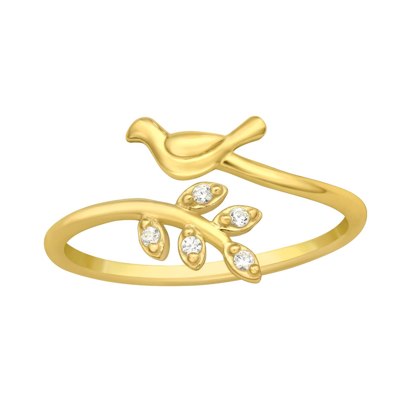 Elegant Gold Bird Leaf Cubic Zirconia Ring for Women - Perfect for Weddings, Anniversaries & Special Occasions