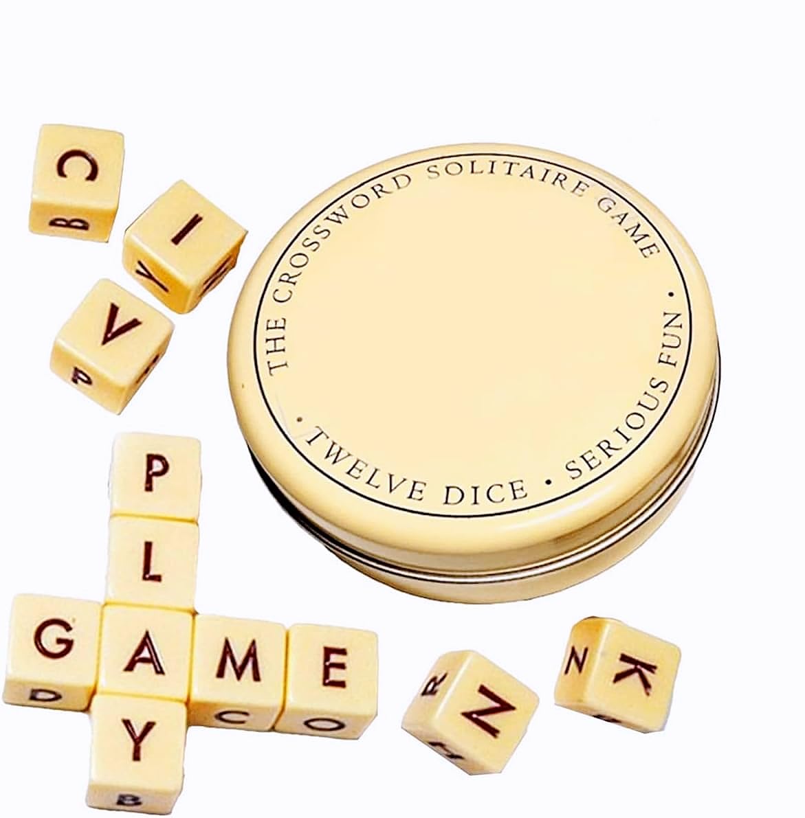 FOTN Crossword Solitaire Dice Game - 12 Letter Dice Set for Word Puzzles, Travel & Camping | Portable Board Game with Storage Case | Fun Educational Desk Toy for Adults & Kids | Perfect for Road Trips, Family Game Nights & Classroom Learning