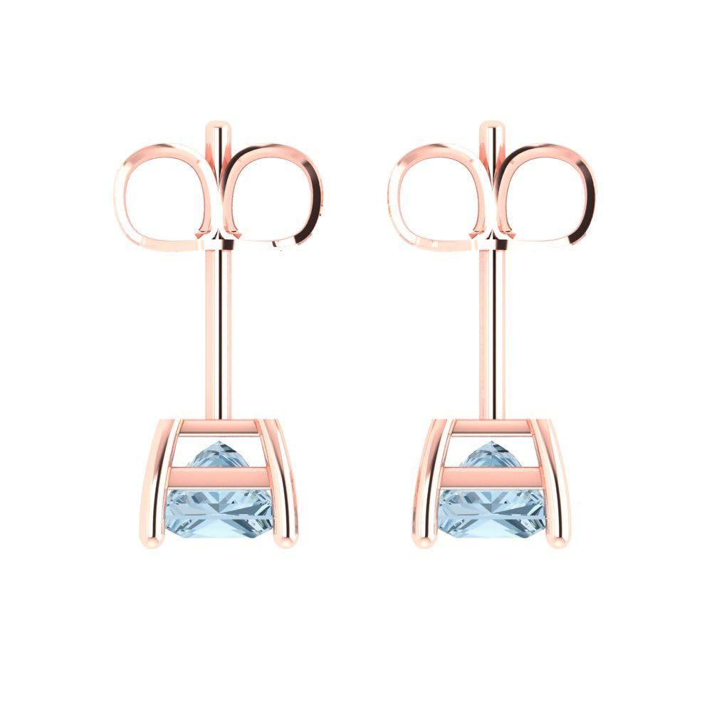 1.50 Carat Princess Cut Natural Sky Blue Topaz Stud Earrings in 14K Rose Gold - Push Back Fine Jewelry for Anniversary, Birthday & Special Occasions