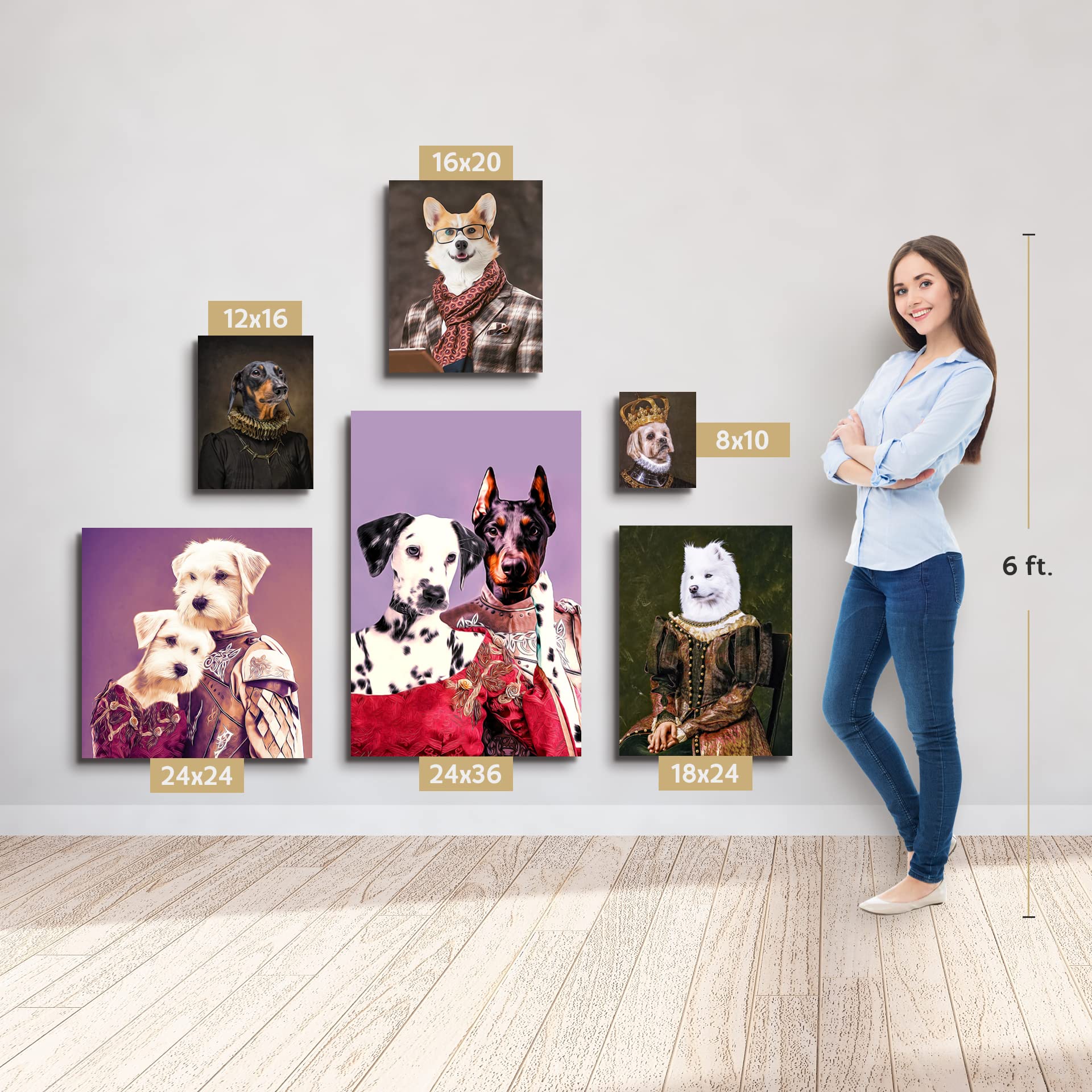 Custom Dog Portrait Prints - Personalized Pet Art Poster & Framed Canvas Wall Decor (16x20 Inch) - Funny Dog Costume Modern Home Decor for Living Room, Bedroom & Office Gifts