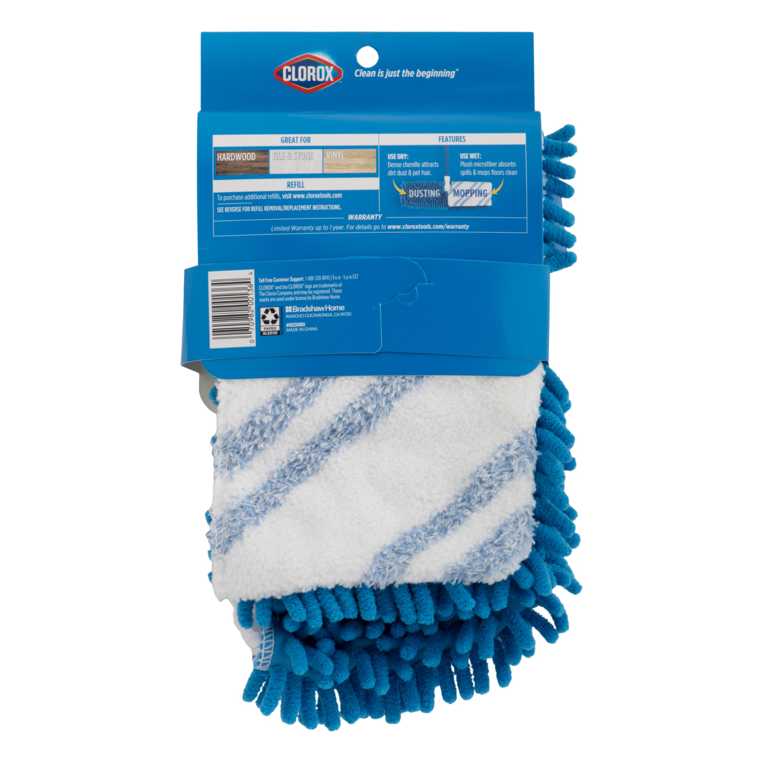 Clorox Dual Action Dust Floor Mop Microfiber Refill Head - Machine Washable, Blue - Perfect for Hardwood, Tile & Laminate Floors - Dust & Debris Pickup