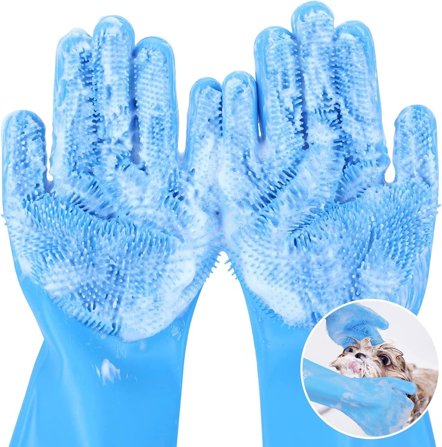 EQUVIA Pet Grooming & Cleaning Sponge Gloves - Silicone Scrubber Gloves for Dishwashing, Kitchen, Bathroom & Housework - Multipurpose Cleaning Gloves (1 Pair) - Perfect for Pet Bathing, Dish Cleaning & Household Chores