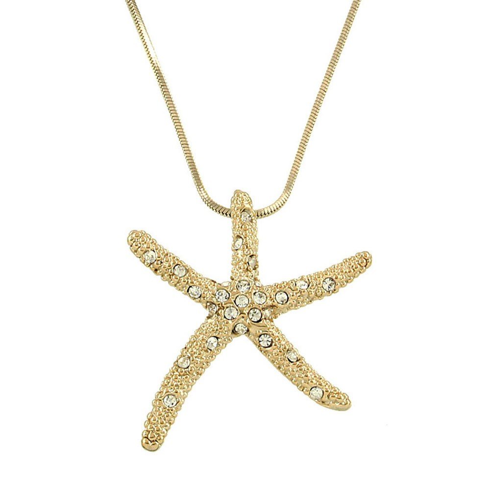 CFG Starfish Charm Pendant Necklace - 17 Inch Sterling Silver Snake Chain for Women | Perfect for Beach Vacations, Summer Outfits & Gift Giving