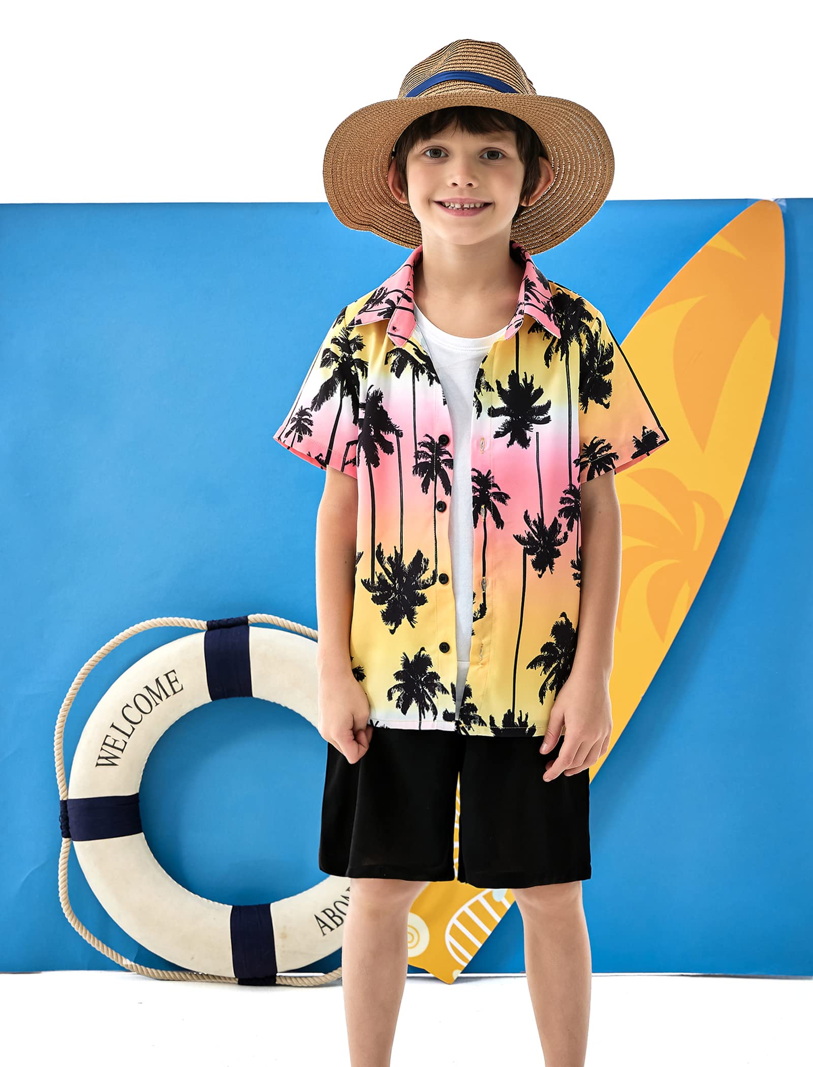 Arshiner Boys 2-Piece Hawaiian Outfit - Short Sleeve Button Down Shirt & Matching Shorts Set for Summer Beach Vacation (Ages 4-12) | Perfect for Pool Parties, Tropical Getaways & Family Photos