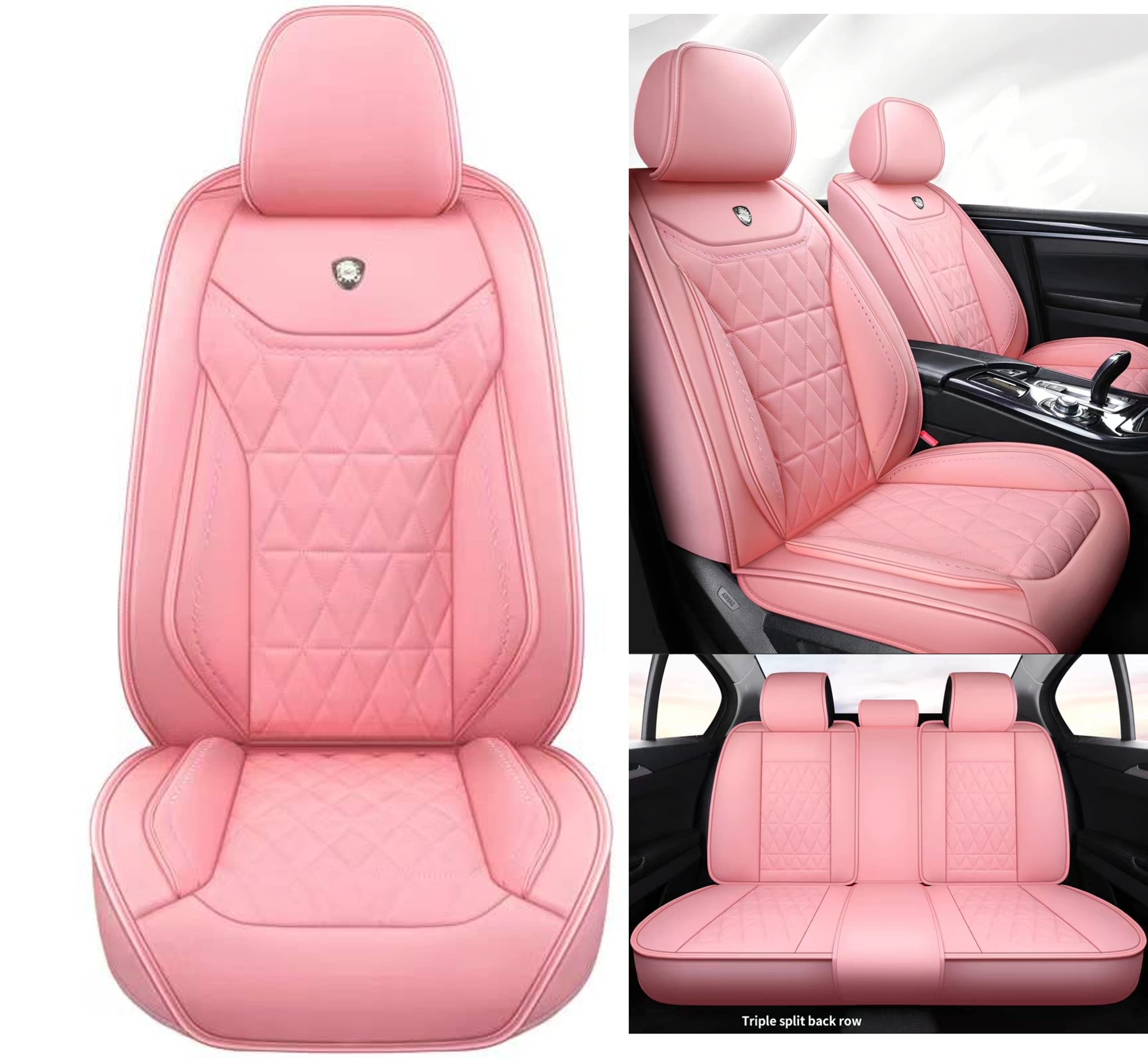 Premium Pink Leather Car Seat Covers Full Set (5-Piece) - Universal Fit for Cars, SUVs & Trucks - Soft Automotive Seat Protectors for Comfort & Style - Perfect for Daily Commute, Road Trips & Family Travel
