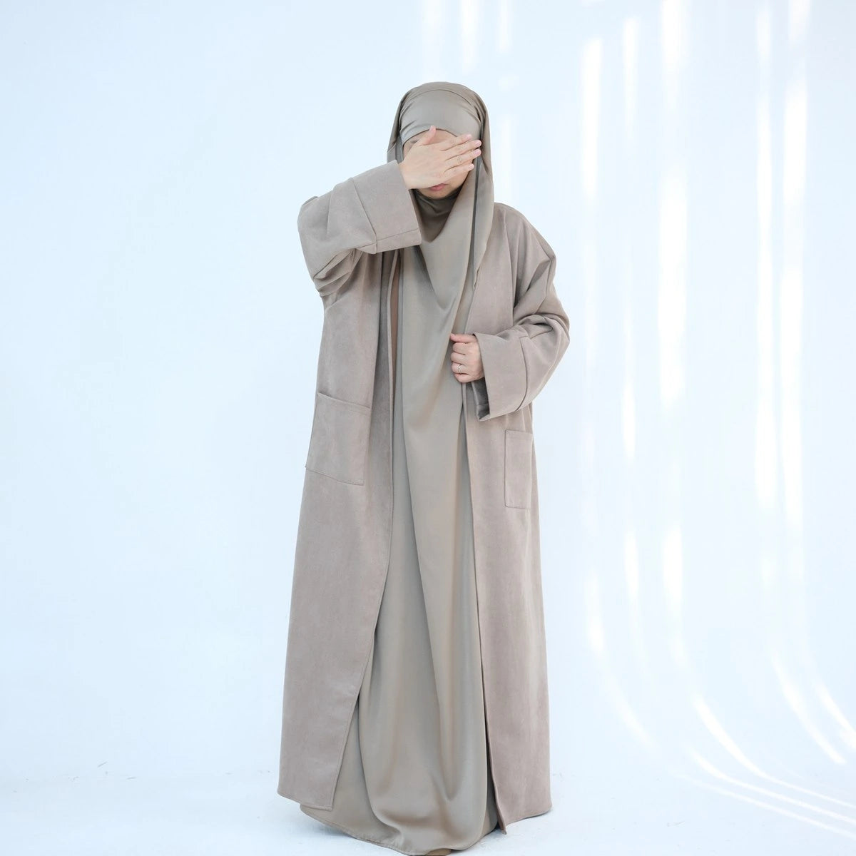 Soft Velvet Cardigan Open Abaya Coat for Women - Winter & Fall Fashion Outerwear - Perfect for Layering, Office Wear, and Special Occasions