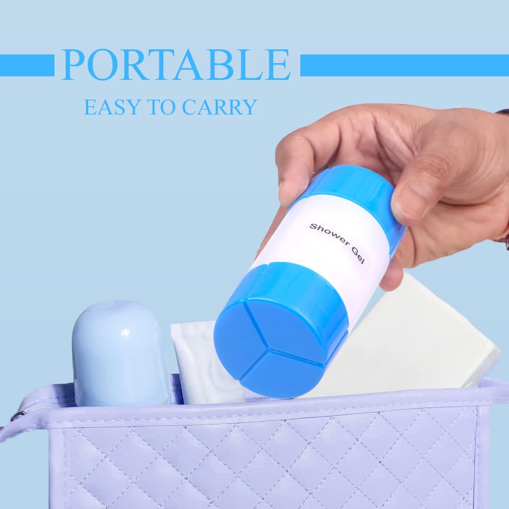 INOVERA 3-in-1 Refillable Travel Bottles Set - Leak Proof Plastic Containers for Shampoo, Conditioner & Lotion - TSA Approved Toiletry Bottles for Air Travel (Blue) | Perfect for Carry-On Luggage, Gym Bags & Vacation Essentials