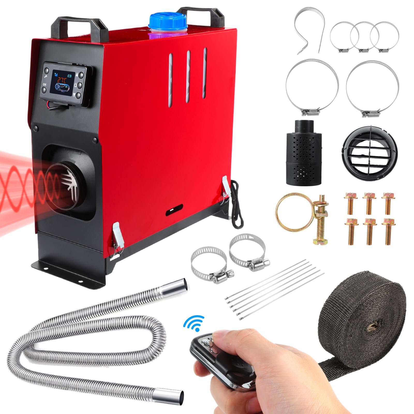 3 Pcs 12V 8KW Portable Diesel Air Heater with LCD Monitor & Remote Control - All-in-One Diesel Heater Kit for Trucks, RVs, Campers - Includes 2