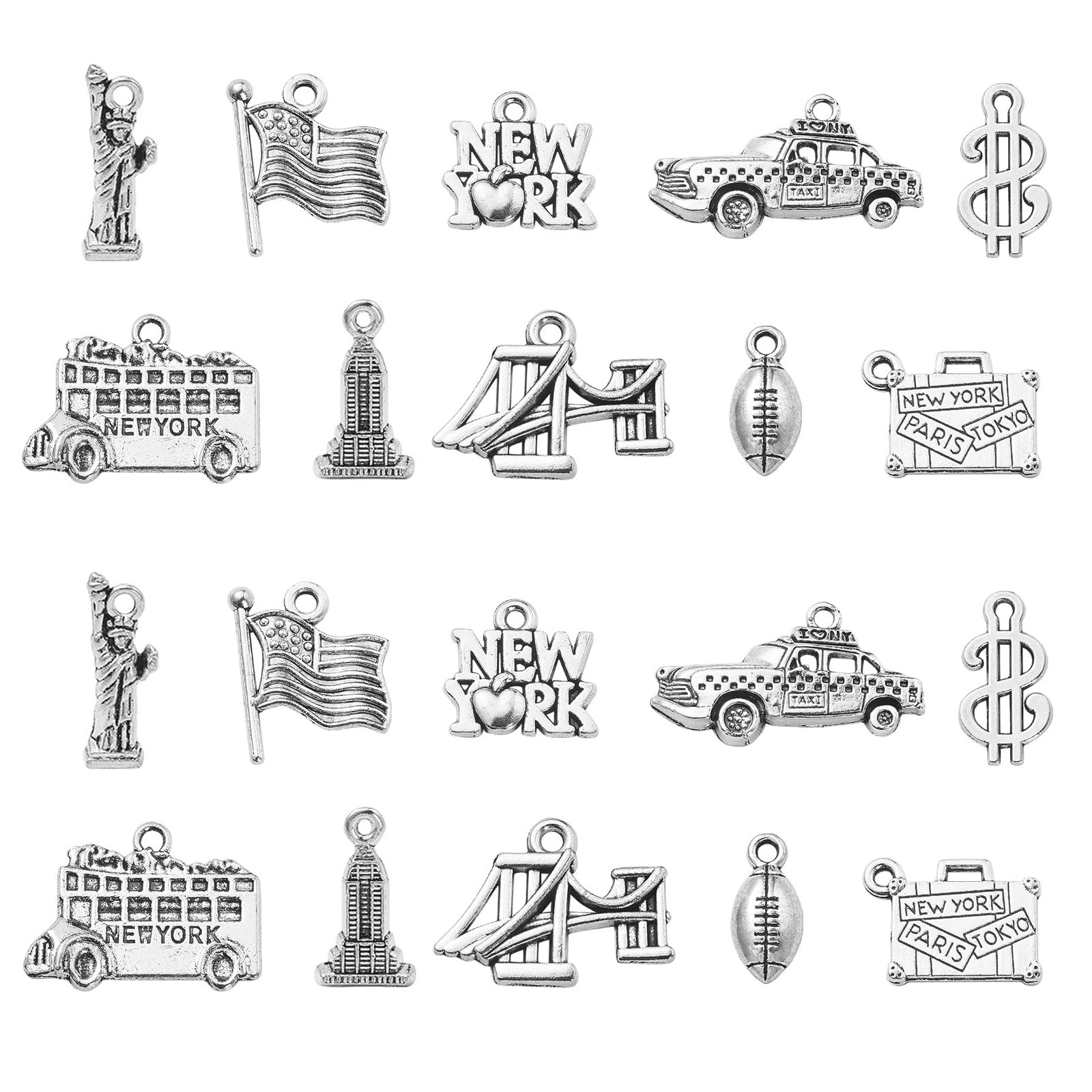 100Pcs New York Travel Charms - 10 Styles Including Statue of Liberty & Flag Designs for Jewelry Making, DIY Crafts, Suitcase Decoration | Perfect for Scrapbooking, Keychains & Travel Souvenirs