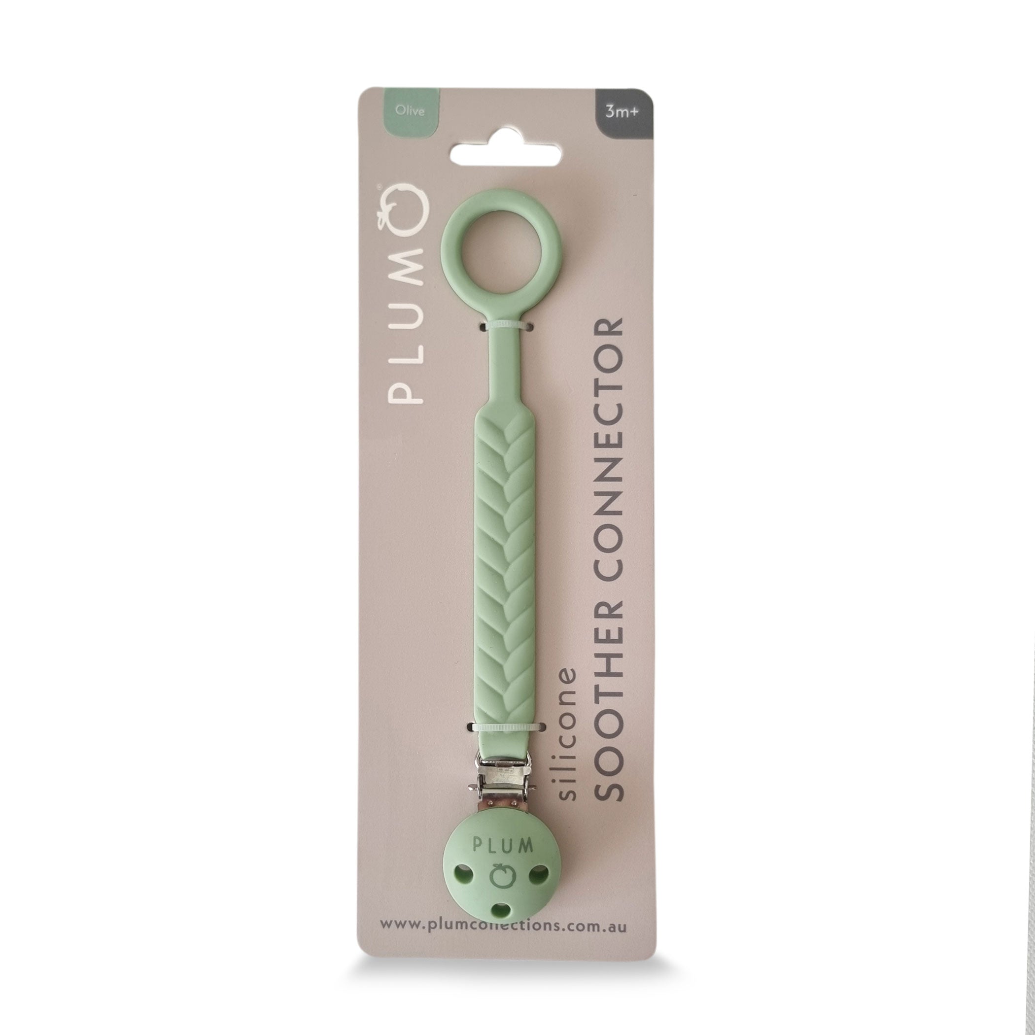 PLUM Silicone Baby Soothers & Pacifier Connector Set - Olive Green (0-6 Months) | Gentle Teething Relief & Secure Attachment for Newborns & Infants