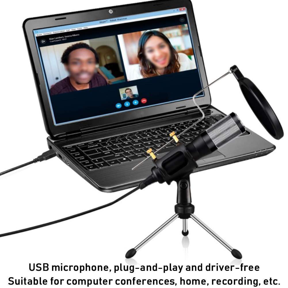 USB Noise Cancelling PC Microphone with Stereo Sound & Pop Filter - Professional Live Streaming, Gaming, Conference Mic for Desktop, Laptop (Includes Adjustable Holder & Spray Guard) - Perfect for Zoom Calls, Podcasting & Online Meetings