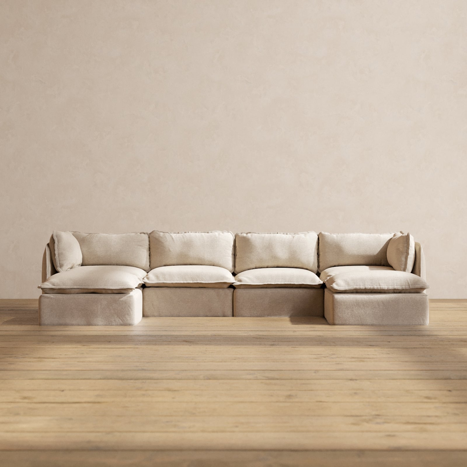 Modular Performance 4-Seater U-Shaped Sectional Sofa in Oat | Premium Fabric Blend | Perfect for Living Rooms, Family Gatherings & Home Theater