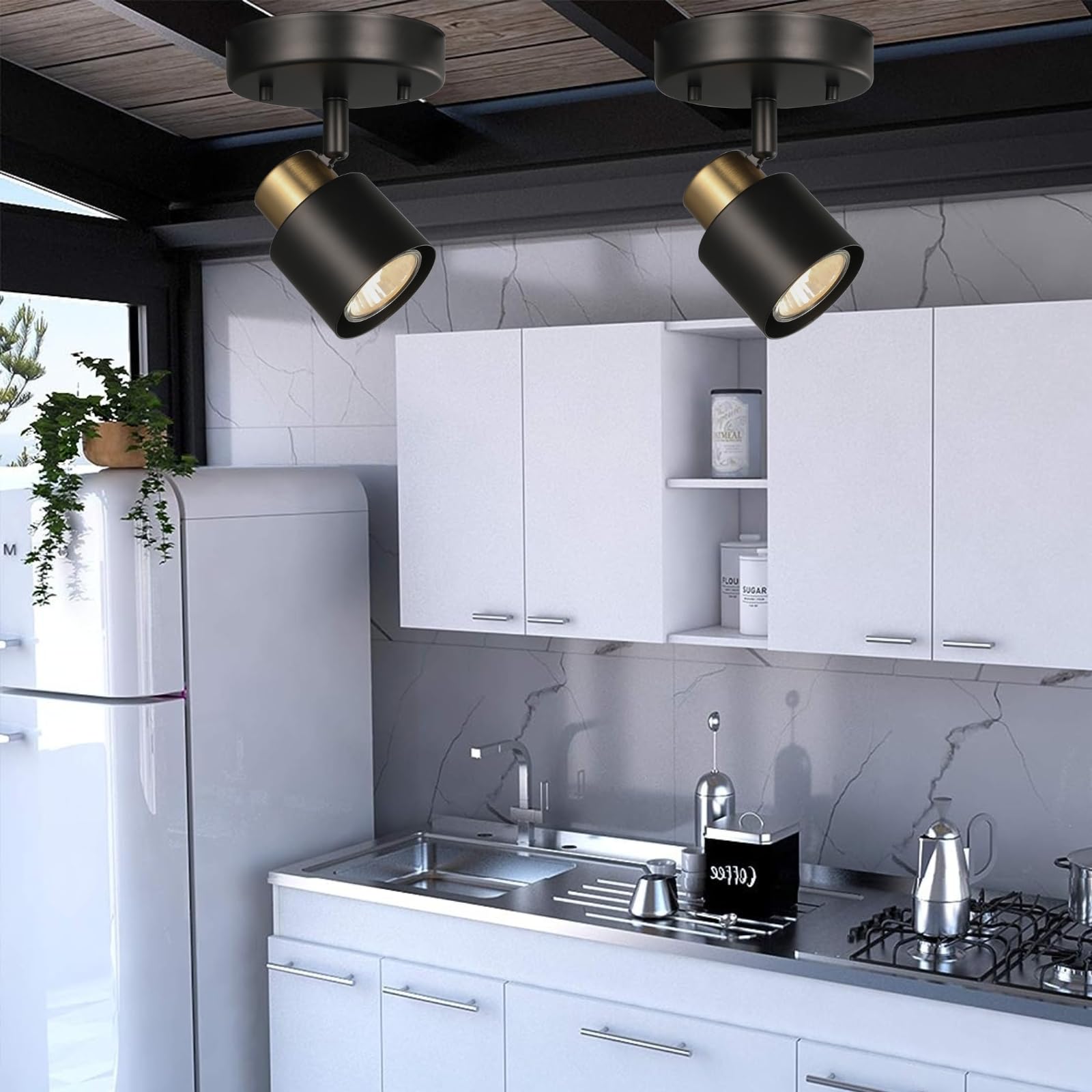 Adjustable Black Track Lighting Kit - 2 Pack for Kitchen, Hallway & Living Room