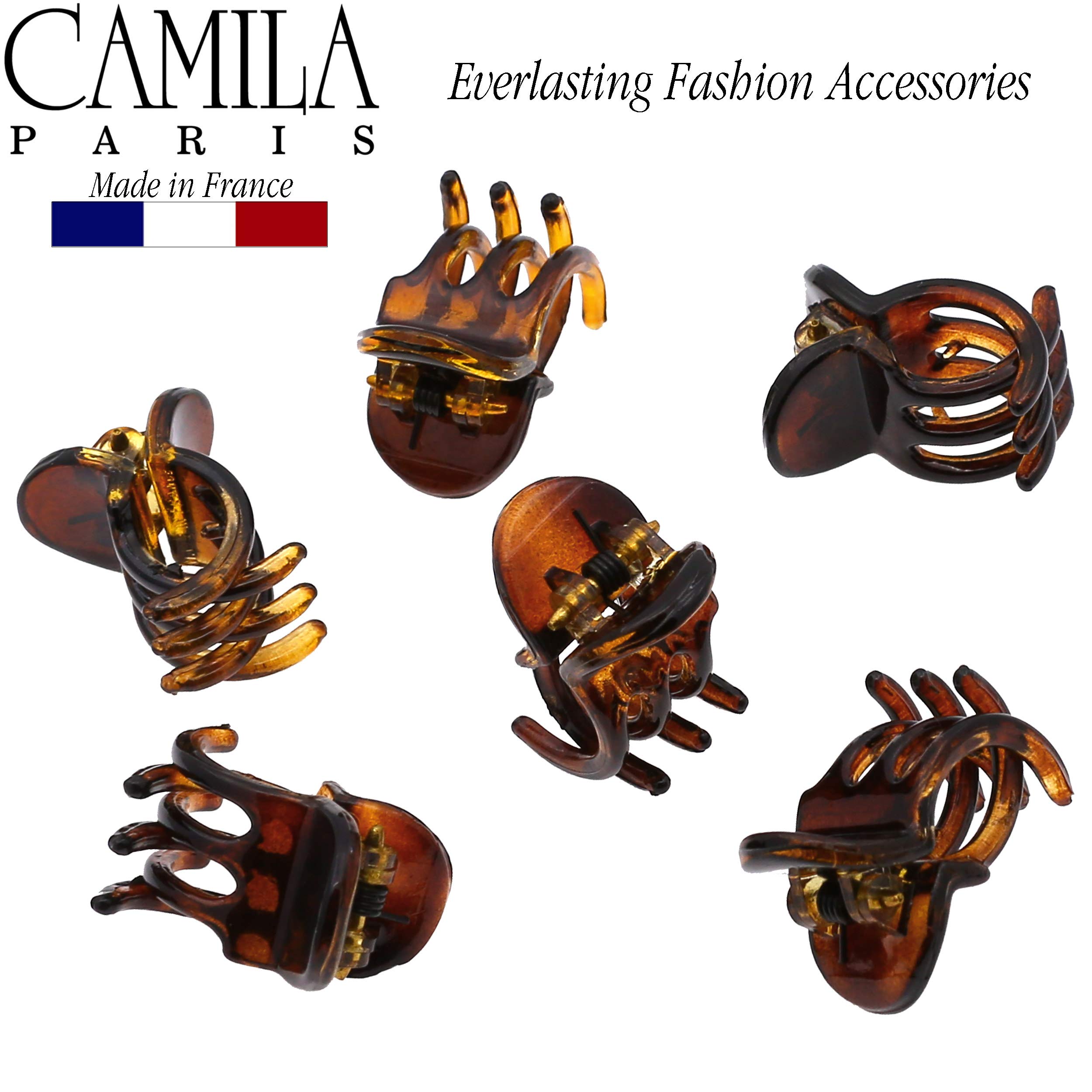 Camila Paris CP2374 French Hair Clips for Women - Set of 6 Extra Small Tortoise Shell Hair Claw Clips, Strong Hold Grip Clamps - Fashion Hair Accessories for Women & Girls - Made in France - Perfect for School, Work, Parties & Everyday Styling