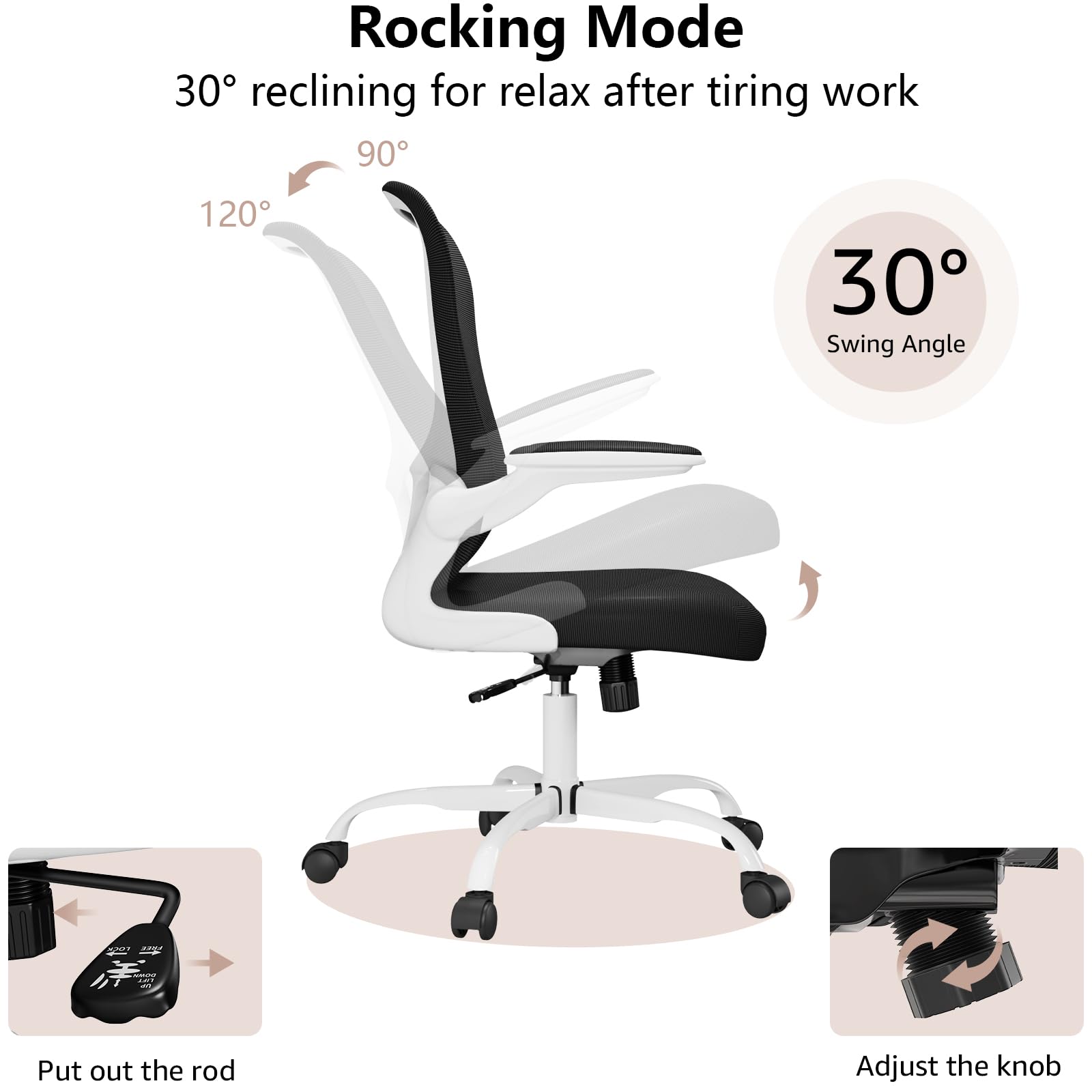 Ergonomic Office Chair with Lumbar Support - Adjustable Height & Flip-Up Arms - Breathable Mesh Desk Chair for Home & Office - Perfect for Long Work Hours, Gaming, and Study Sessions