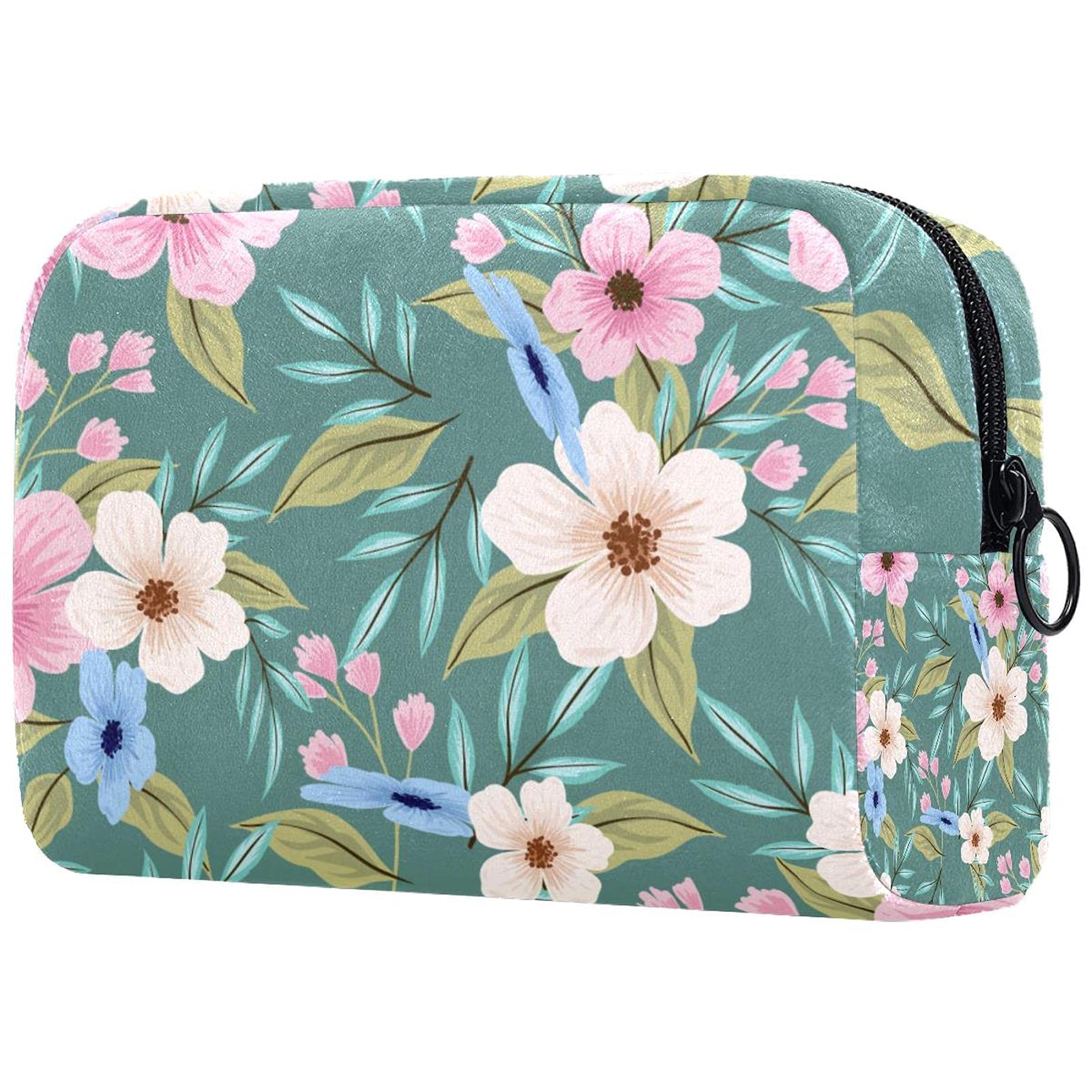 Vibrant Floral Print Portable Makeup Bag for Women - Waterproof Travel Cosmetic Pouch & Toiletry Organizer | Perfect for Vacation, Gym, and Daily Essentials Storage