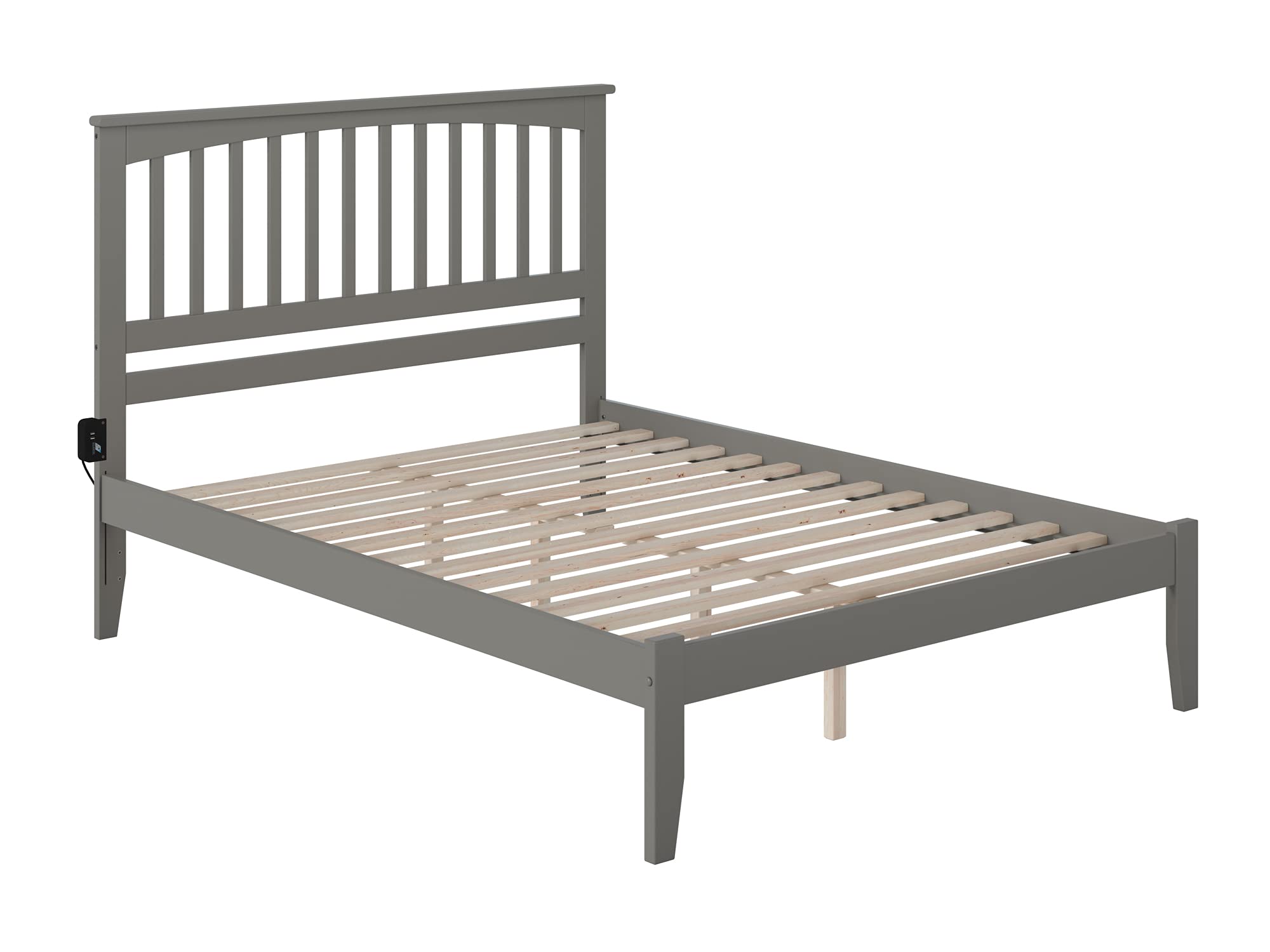 AFI Mission Queen Platform Bed Frame with USB Charging Ports - Modern Grey Wooden Bed for Small Spaces, Perfect for Apartments & Guest Rooms