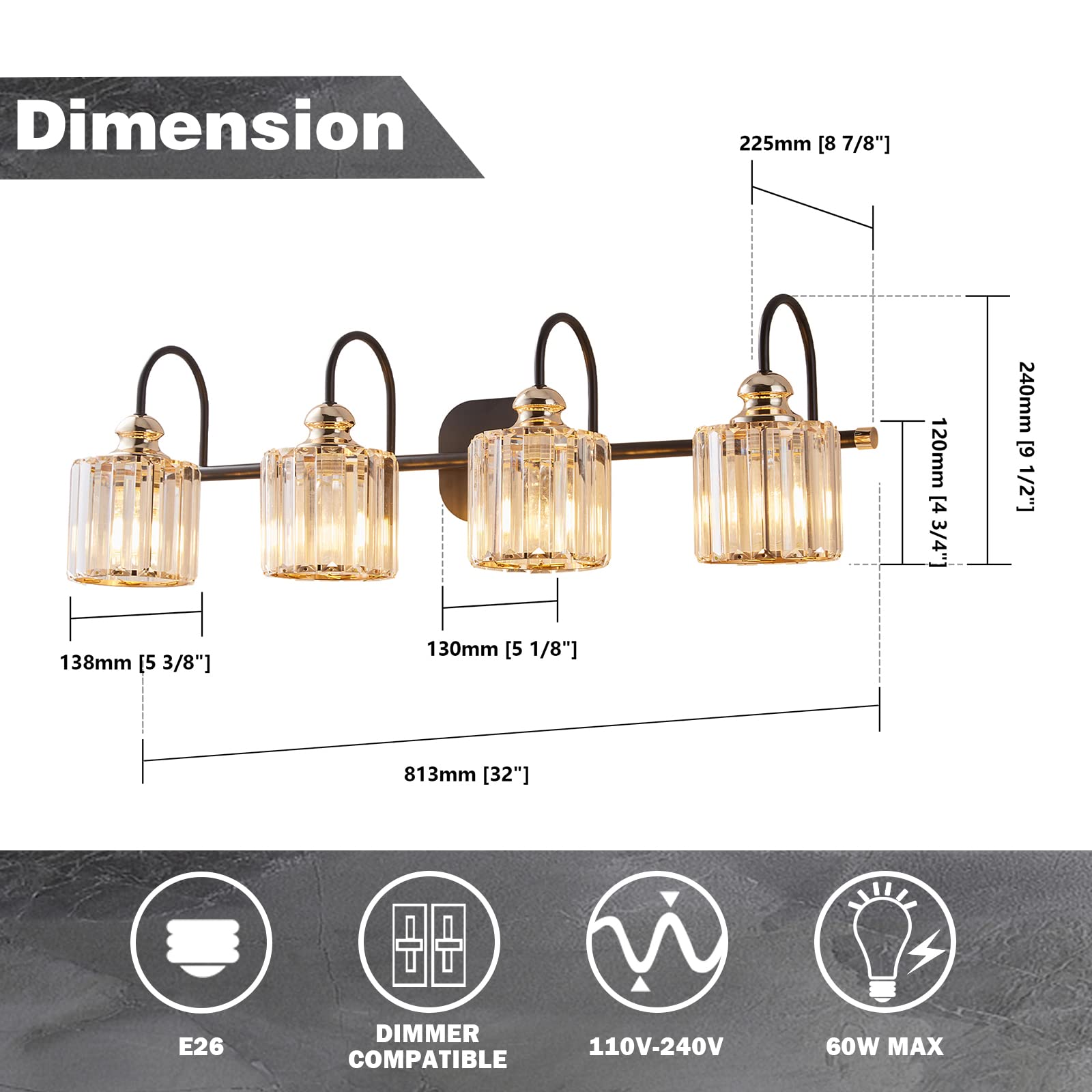 ExBrite 4-Light Modern Bathroom Vanity Lighting - Crystal Wall Sconce for Mirror Illumination | Perfect for Bathroom, Powder Room & Dressing Area Makeup Lighting