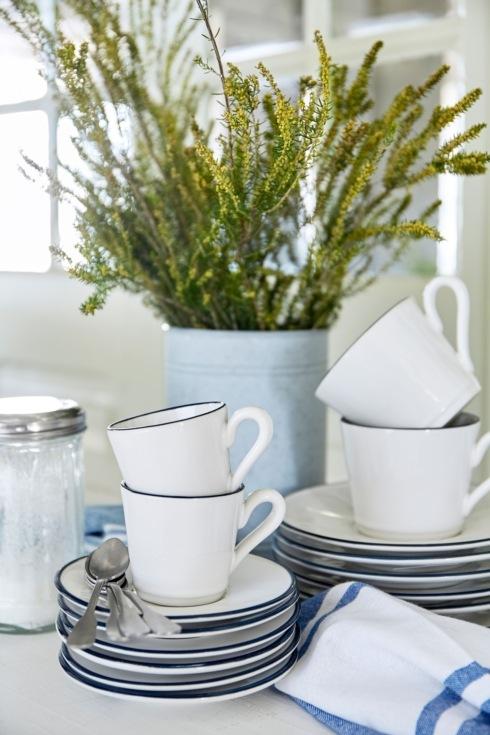 Beja White Coffee Cup and Saucer Set - 6 Piece Porcelain Tea Cups with Saucers for Home, Office, or Restaurant Use