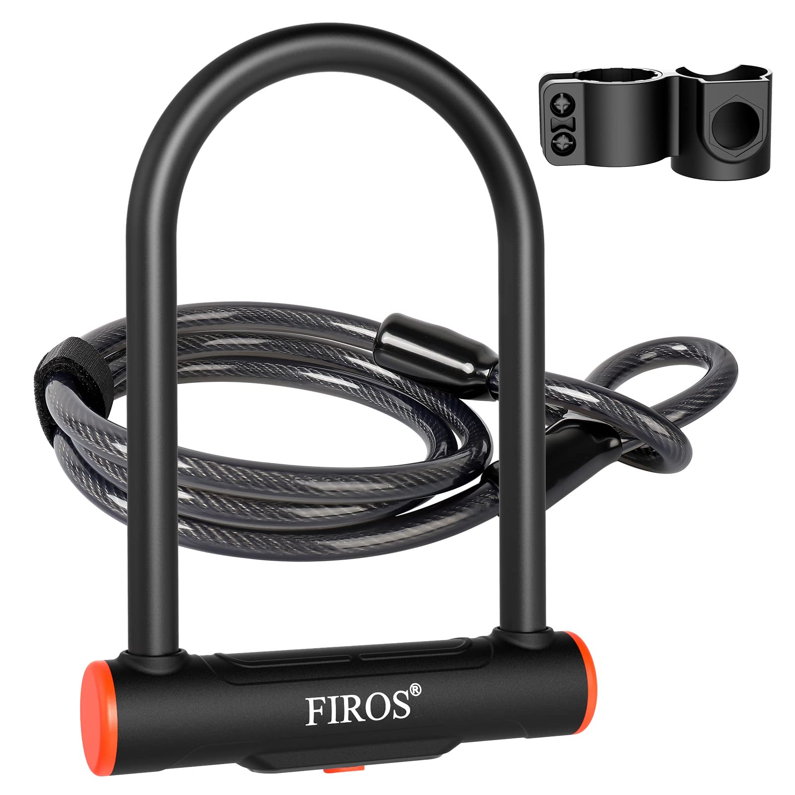 **FIROS Heavy Duty 16mm Bike U Lock - Anti-Theft Bicycle Lock with 5ft Steel Cable & Mounting Bracket - Secure Road Bikes, Mountain Bikes & Commuter Bicycles for Urban & Outdoor Use**