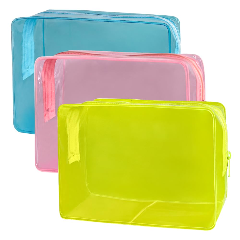 ONEART Clear Cosmetic Bag - Waterproof Travel Toiletry Organizer for Women & Men, Small Makeup Pouch (3 Pack, 7.02