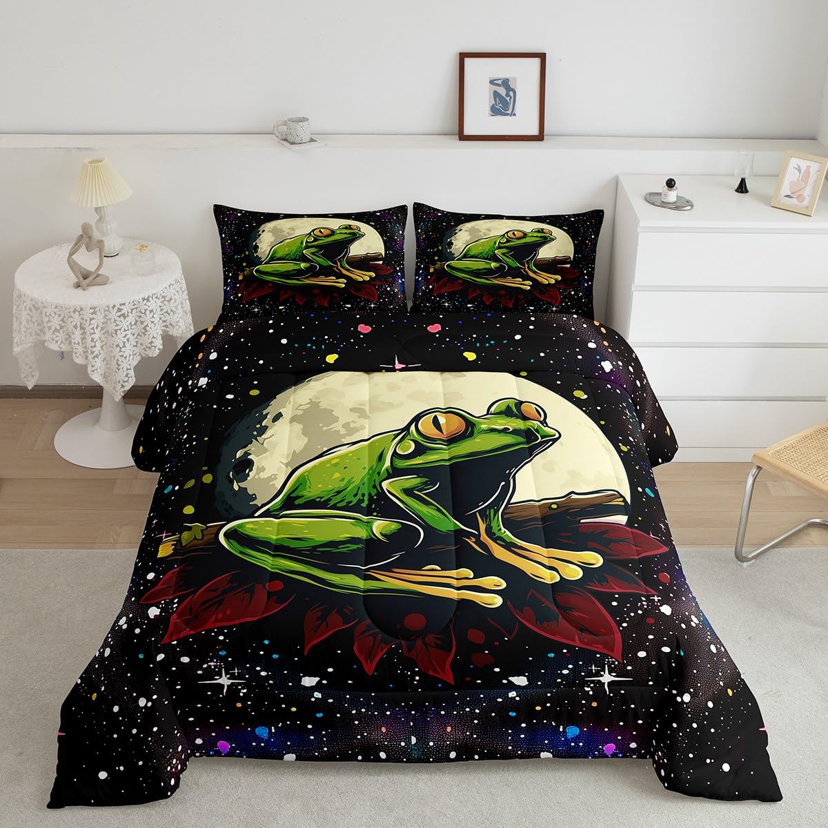 Tree Frog Comforter Set - Queen Green Jungle Safari Bedding for Rainforest Theme