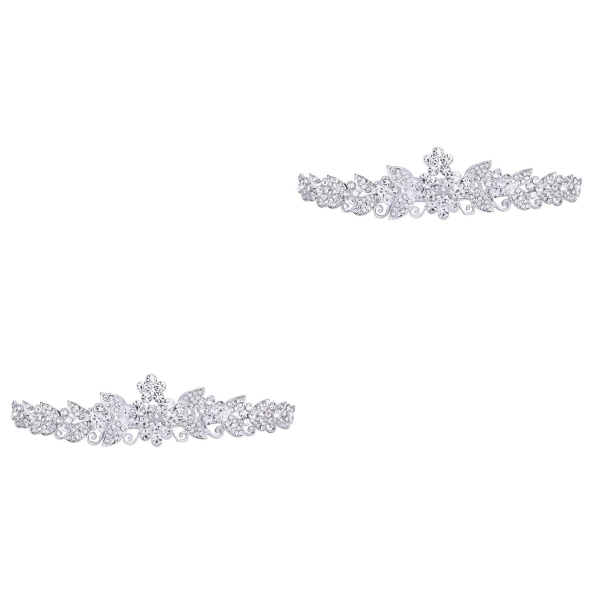 FRCOLOR 2-Pack Crystal Bridal Tiara Headpiece - Wedding Hair Accessories for Bride, Rhinestone Crown Headband & Comb Set, Alloy Silver (Medium) - Perfect for Weddings, Proms, and Special Occasions