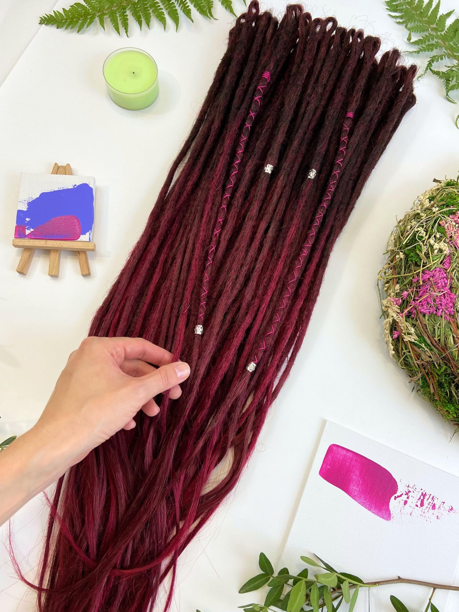 Handmade Dark Cherry Chocolate & Burgundy Red Dreadlock Extensions - 40 Single Ended Faux Locs 20 Inches for Women & Men | Ready to Ship | Perfect for Cosplay, Halloween, and Afro Hairstyles