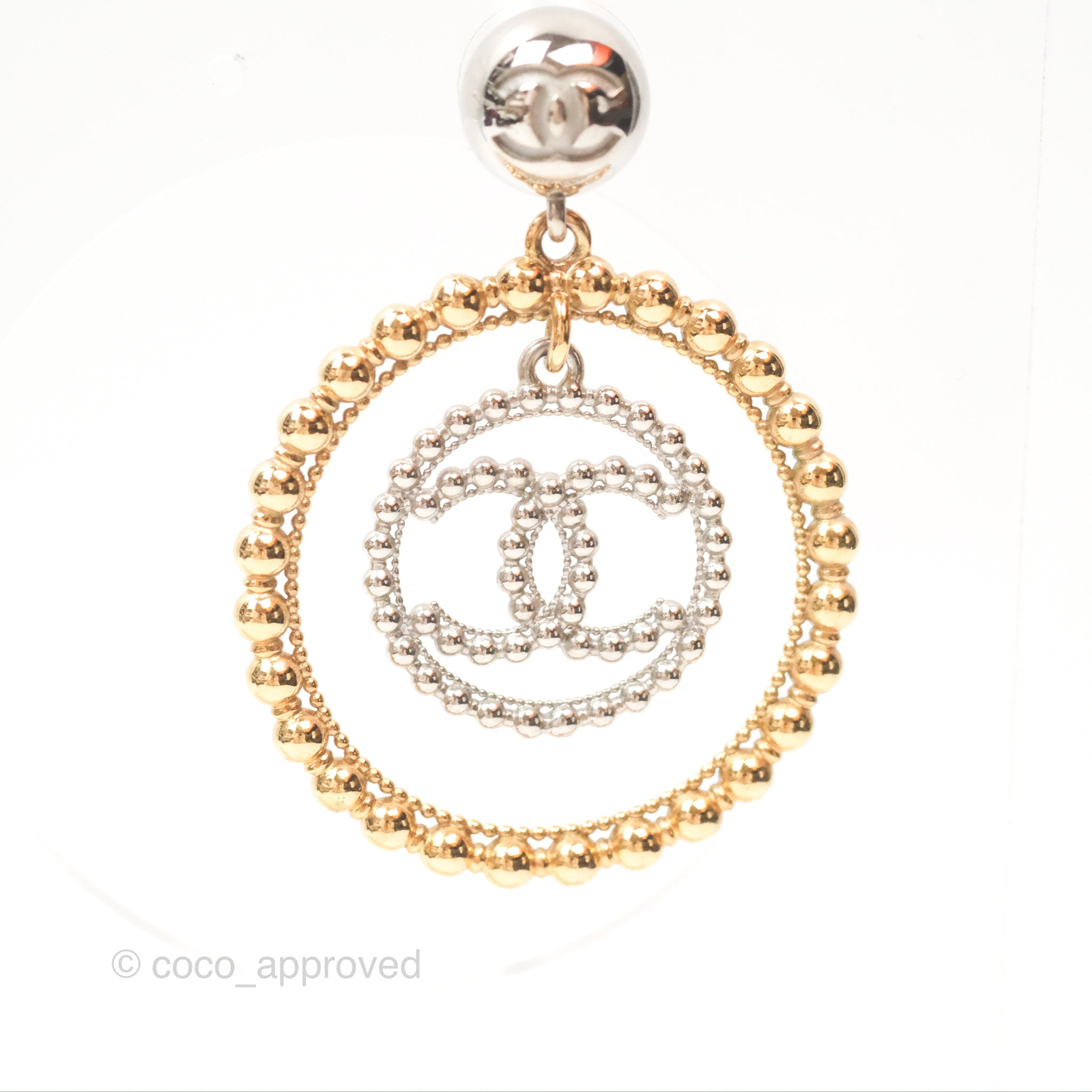 Chanel CC Hoop Drop Earrings in Silver & Gold Tone - 22C Collection | Luxury Fashion Jewelry for Women, Perfect for Parties, Weddings & Special Occasions