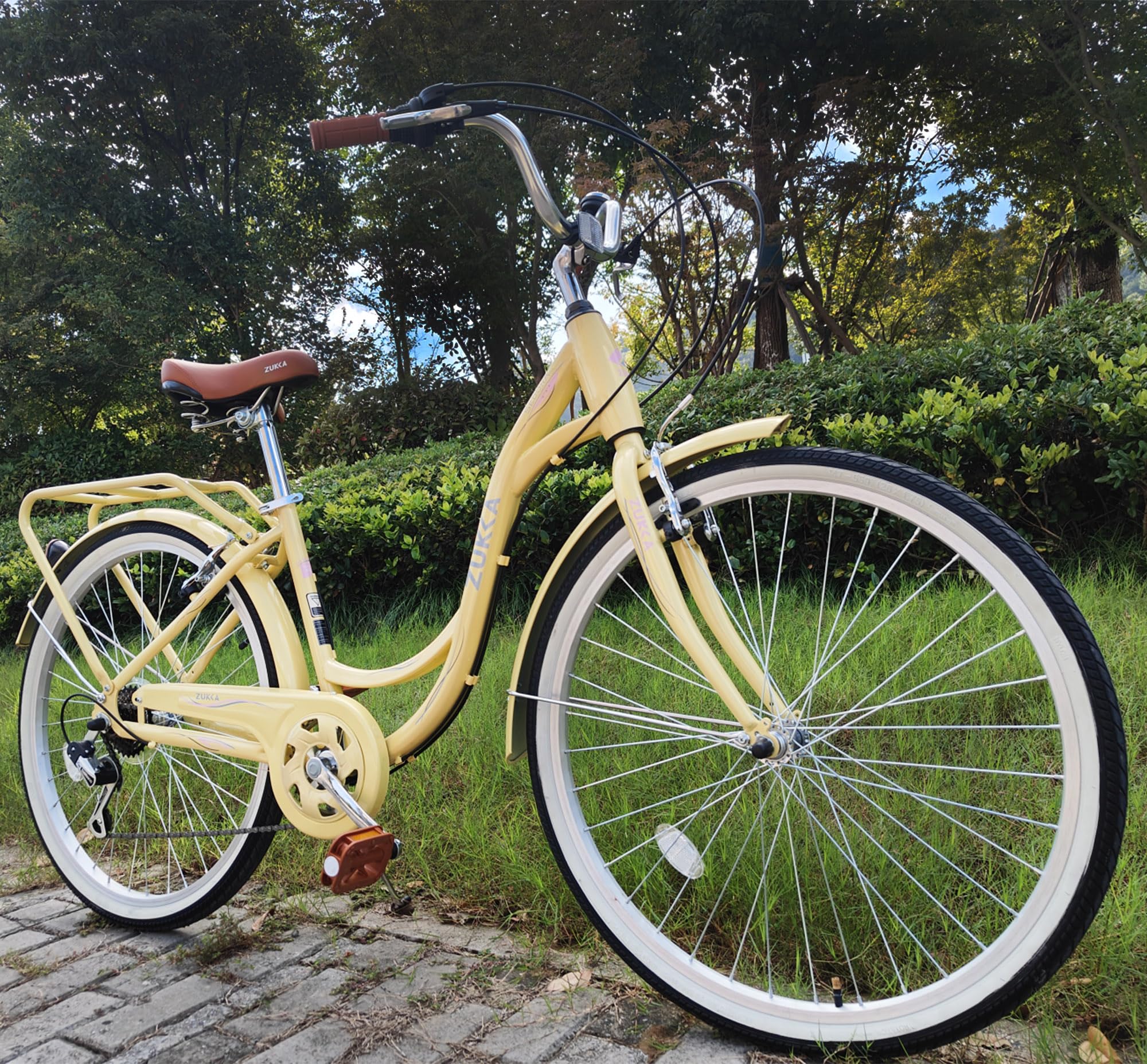 26 Inch Women's Bicycle - 7 Speed Twist Shifter, Steel Frame with Adjustable Seat - Perfect for Commuting, Exercise & Leisure Riding for Women & Adults