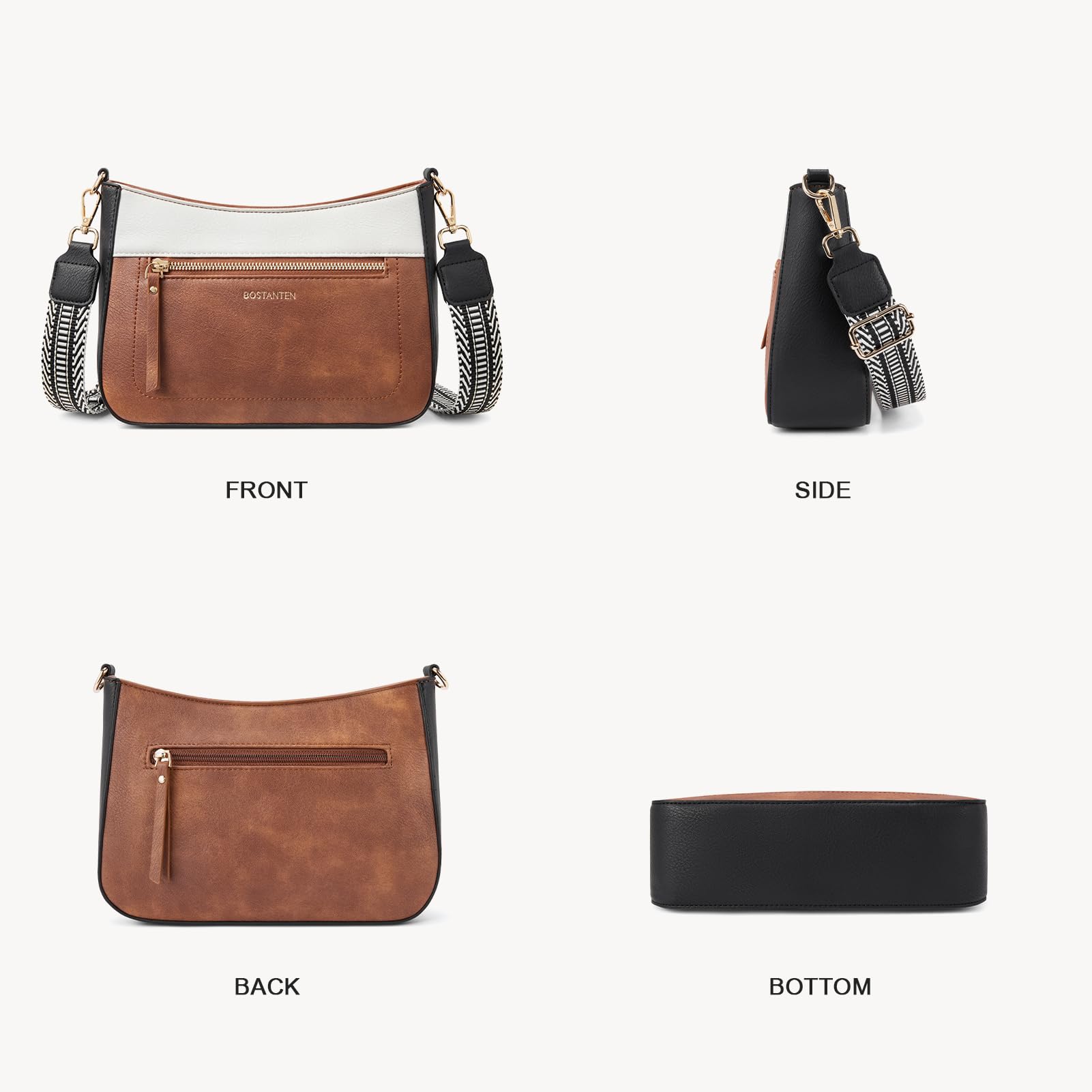 BOSTANTEN Vegan Leather Crossbody Bags for Women - Stylish Hobo Shoulder Purse with Detachable Guitar Strap | Perfect for Work, Travel & Everyday Use