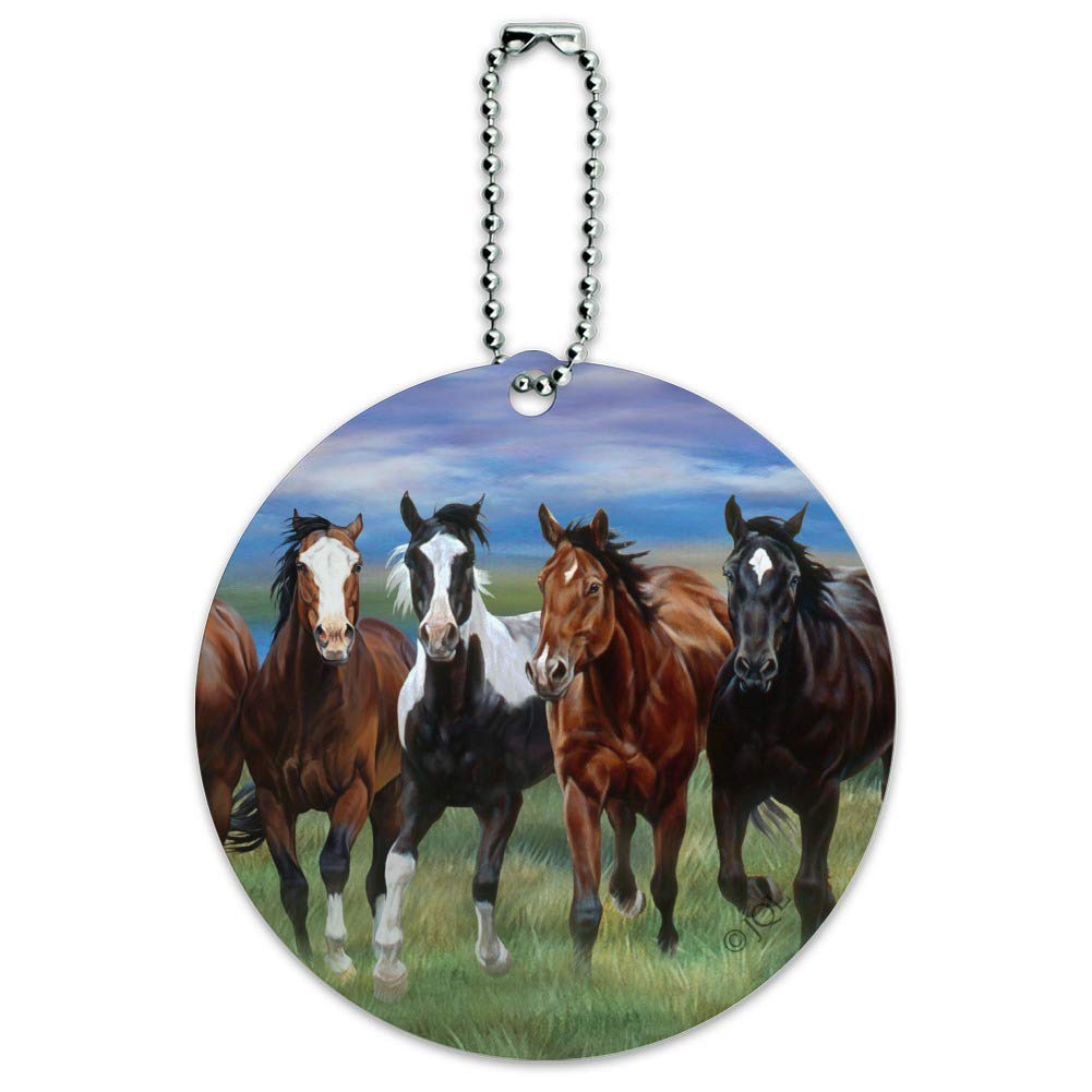 Durable Round Luggage ID Tag for Suitcase & Carry-On - Personalized Travel Accessory for Horses Running Wild Design - Perfect for Airports, Business Trips & Vacation Travel
