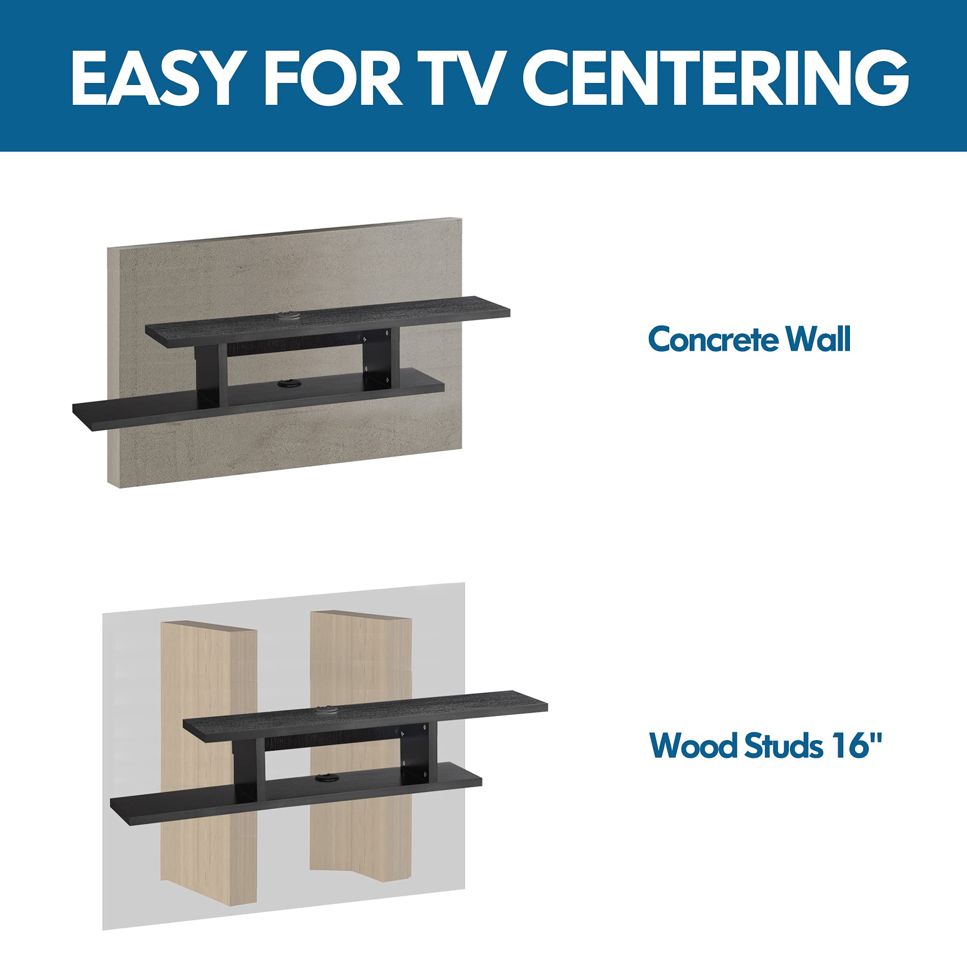 FITUEYES 50 Inch Floating TV Stand with Blue LED Lights - Wall Mounted Under TV Shelf, Modern Entertainment Center & Media Console for Living Room & Bedroom - Black Grain - Perfect for Small Spaces & Home Theater Setup