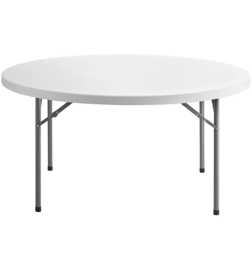 7-Pack 5-Foot Round Heavy-Duty Granite White Plastic Folding Tables - Indoor/Outdoor Use for Dining, Kitchen, Picnics, Events & Portable Bar Setup
