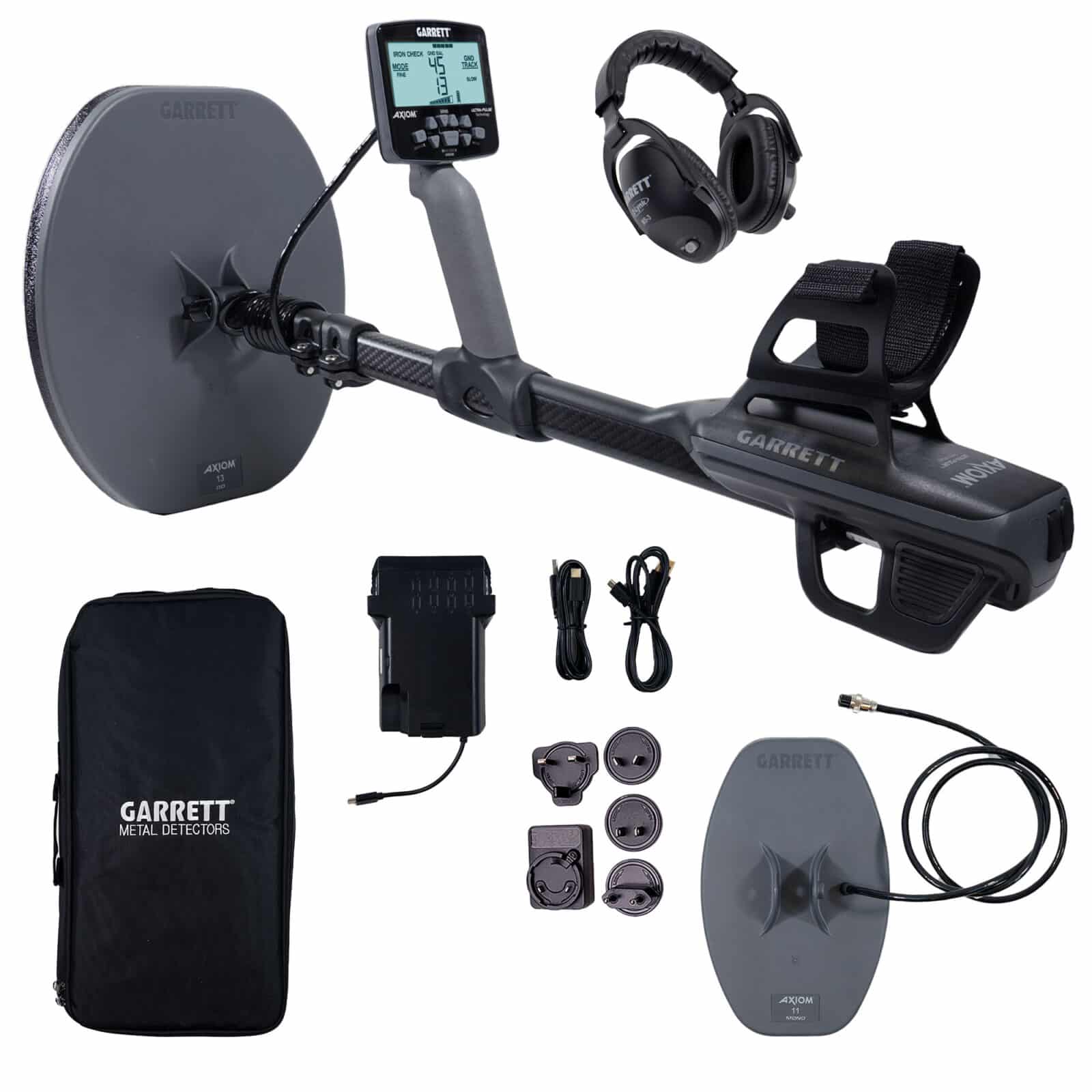Garrett Axiom Metal Detector with 13x11 DD Coil & 11x7 Mono Coil - Includes MS 3 Headphones & Pinpointer - Professional Gold Prospecting & Treasure Hunting Gear for Outdoor Adventures