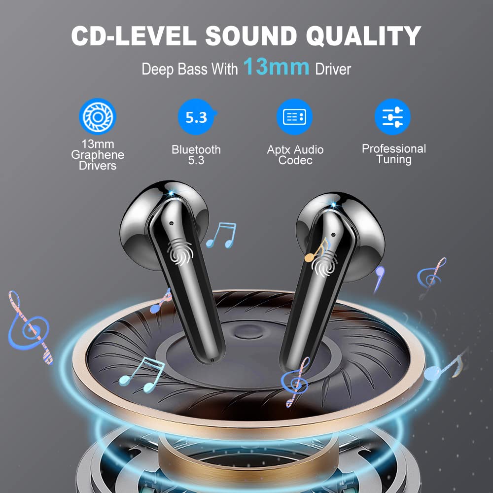 2023 Wireless Earbuds Bluetooth 5.3 with 4 Mics ENC Noise Cancelling, 40H Playtime HiFi Stereo Deep Bass IP7 Waterproof USB-C In-Ear Headphones - Perfect for Gym, Running, Travel & Work Calls