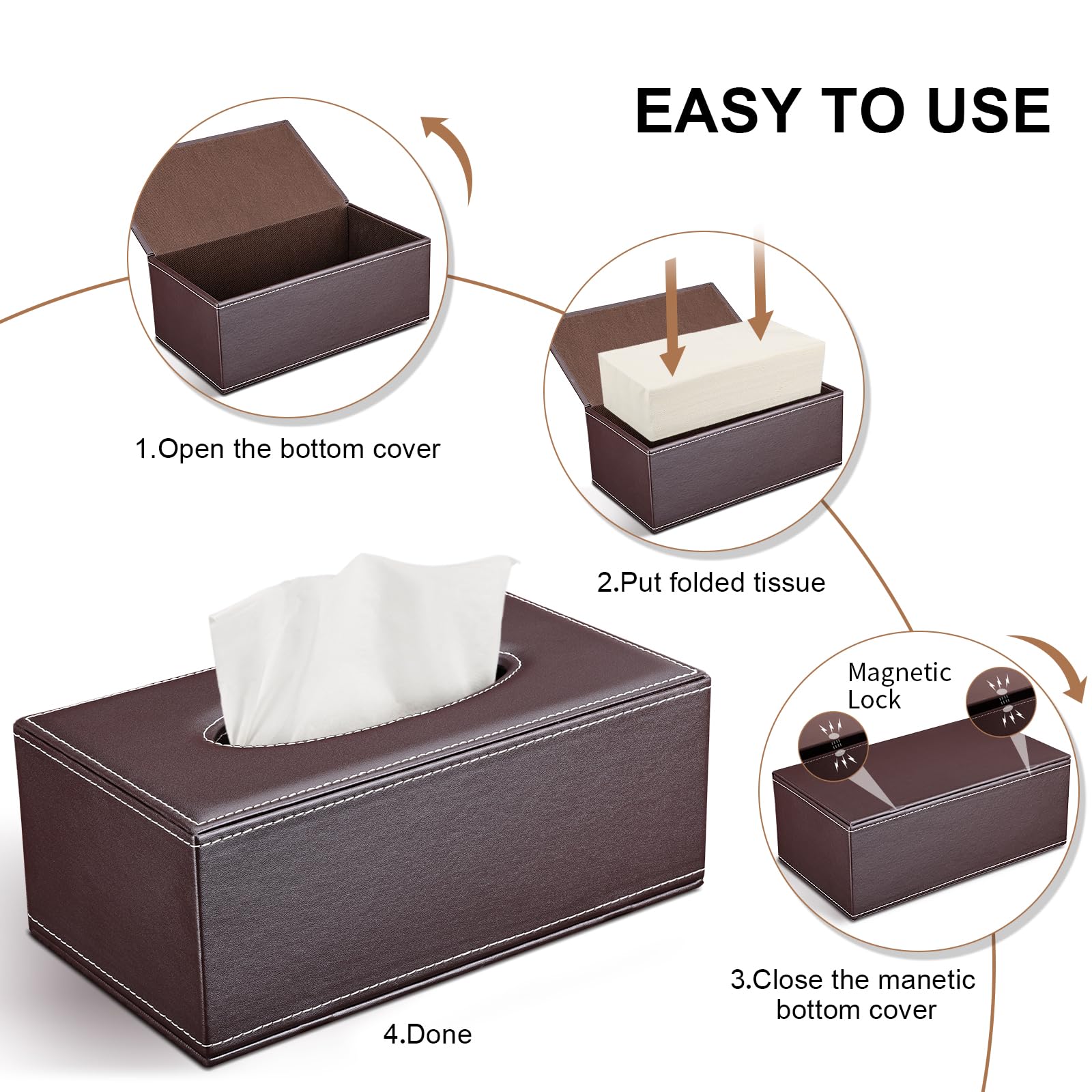 KINGFOM 3-Piece PU Leather Desk Organizer Set - Tissue Holder, Pen Cup & Business Card Stand - Stylish Office Supplies for Workspace Organization | Perfect for Home Office, Study Desk & Professional Workspace